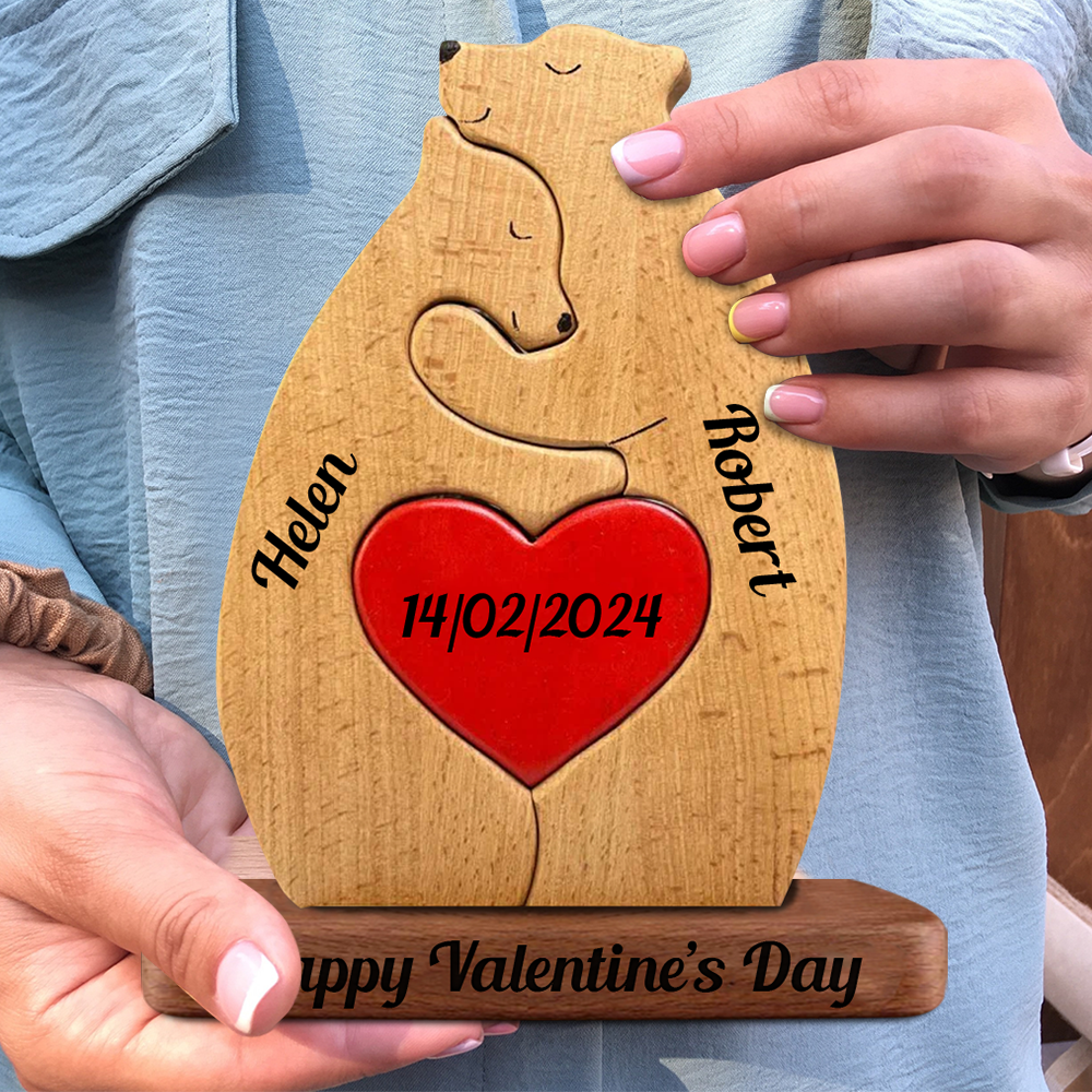 Big Size Couple Wooden Bears Family - Puzzle Wooden Bears Family - Wooden Pet Carvings