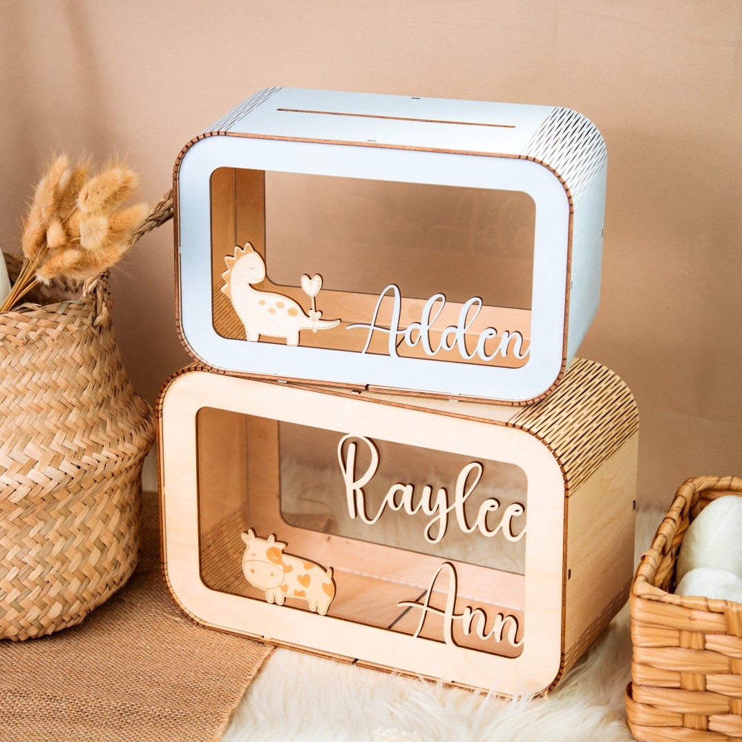 Personalized Wooden Piggy Bank with Name, Nursery Decoration, Name Piggy Bank