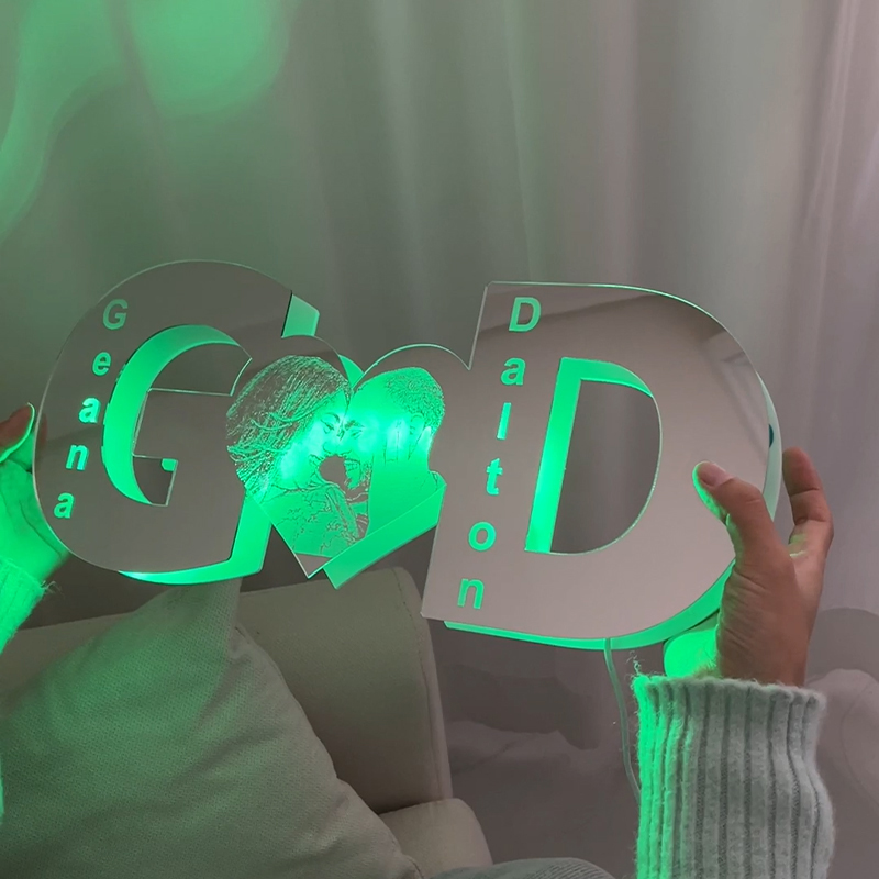 Personalized letter heart photo led mirror light