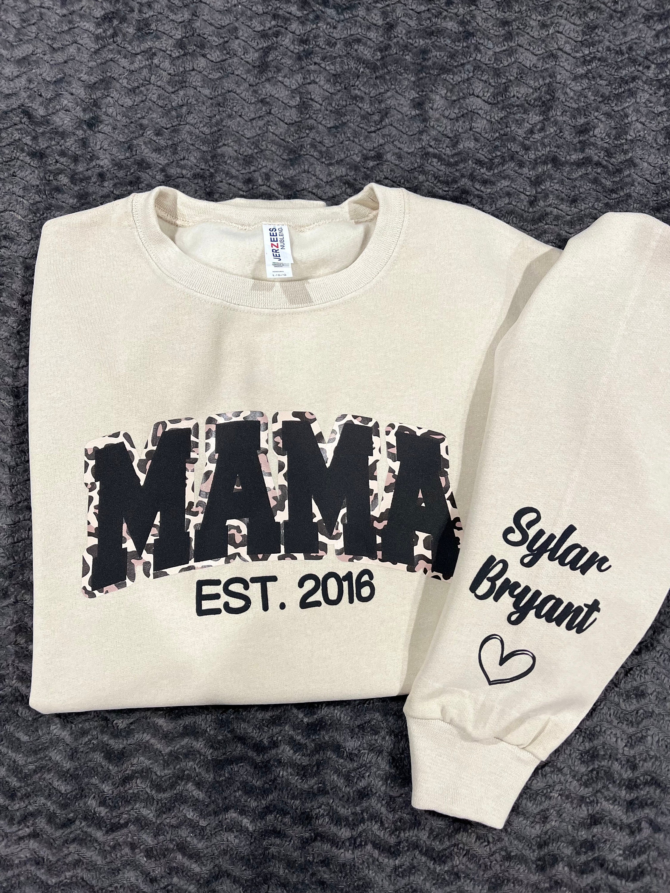 Mama Leopard Print Personalized Sweatshirt or Hoodie with Kids Name Sleeve Gift Sweatshirt New Mom Sweatshirts gift