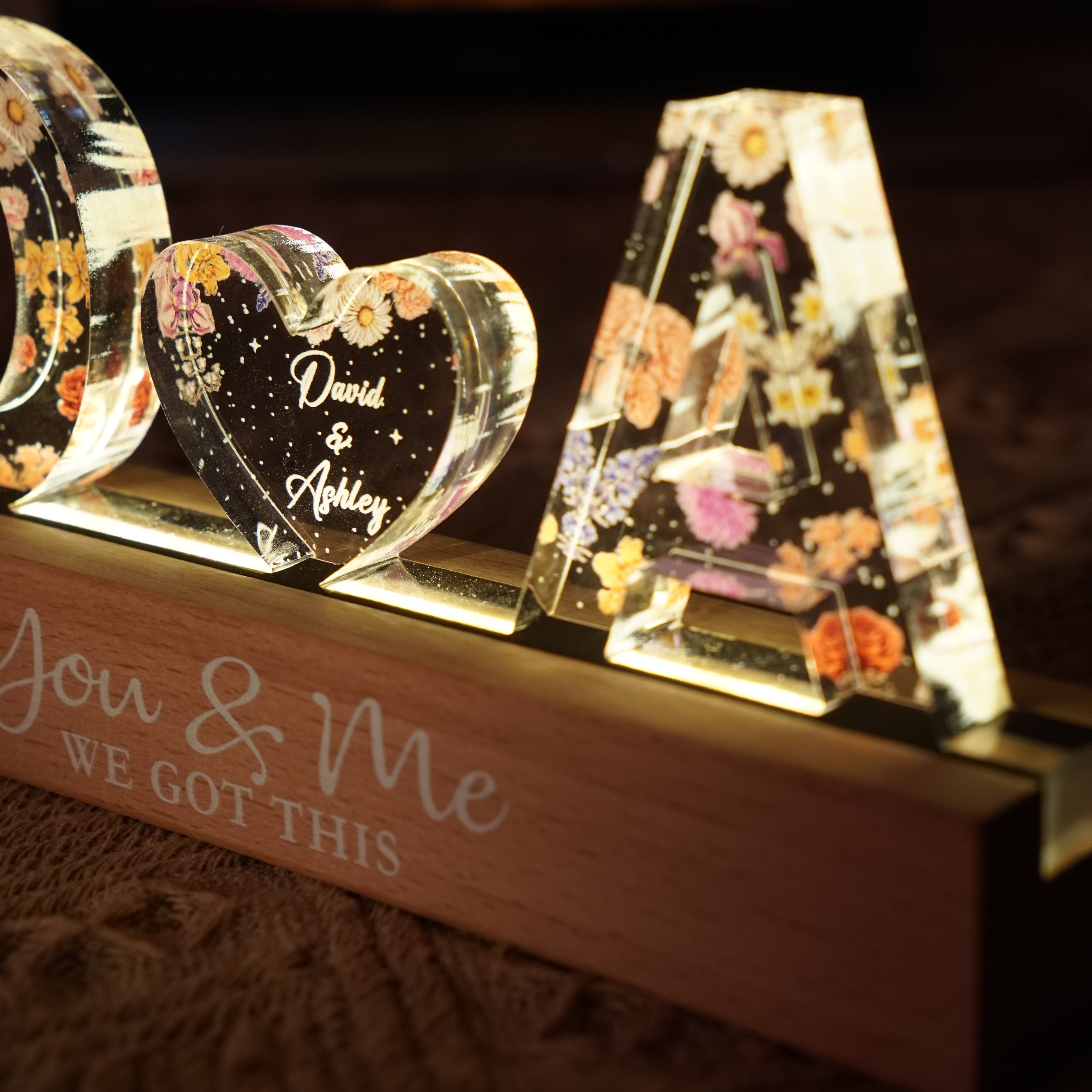 Couple Initials Floral Theme Anniversary Gift Personalized Acrylic Block LED Night Light, Heartfelt 2025 Valentine's Day Gift, Anniversary Gift For Girlfriend, For Wife