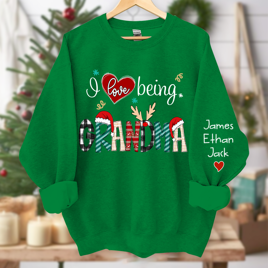 Merry Christmas  I Love Being Grandma Sweatshirt, Custom Grandma and Grandkids Sweatshirt