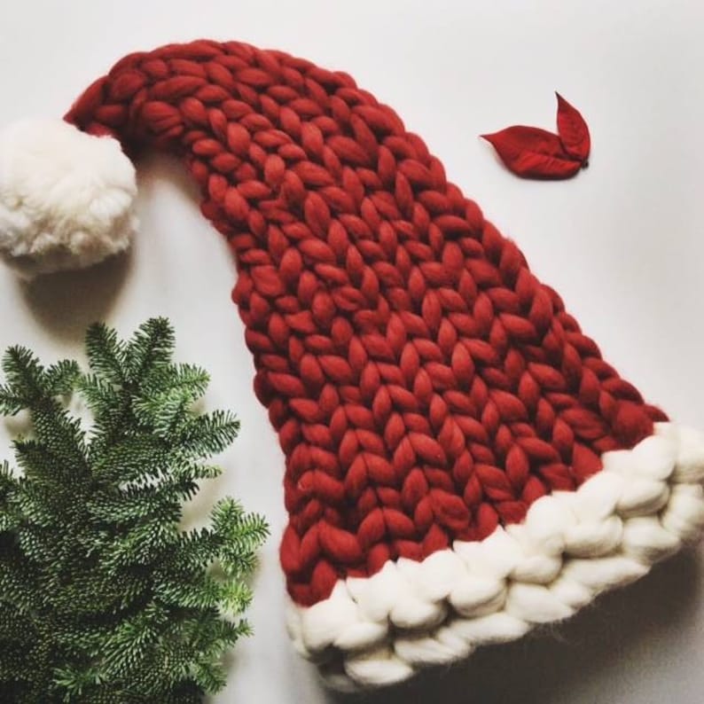 Knitted Santa Hat, Hand Knitted Chunky Christmas Hat, Unique Christmas Gift, Stocking filler festive holiday hat