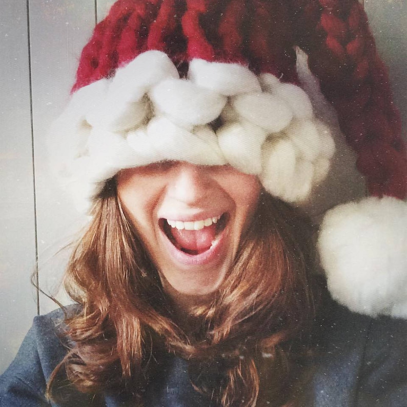 Knitted Santa Hat, Hand Knitted Chunky Christmas Hat, Unique Christmas Gift, Stocking filler festive holiday hat