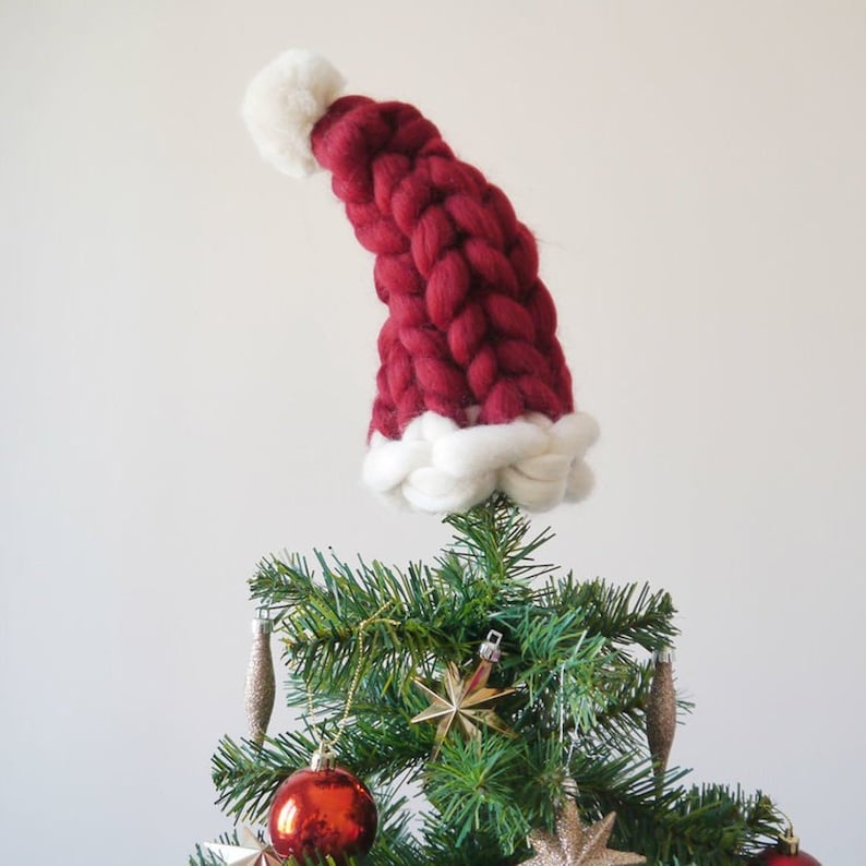 Knitted Santa Hat, Hand Knitted Chunky Christmas Hat, Unique Christmas Gift, Stocking filler festive holiday hat