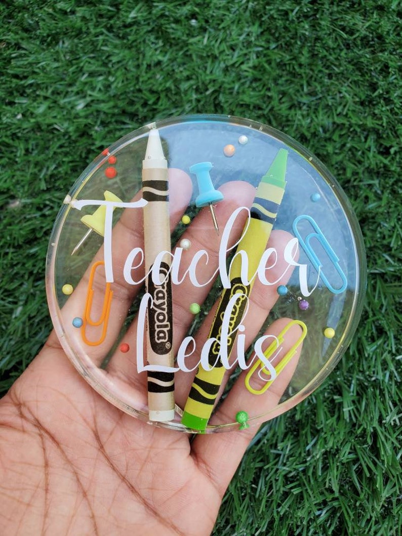 Personalized Teacher appreciation coasters|Custom coasters|Teachers Gift||Teacher Coaster |Crayon and Pencil Coasters|Teacher Paper weight