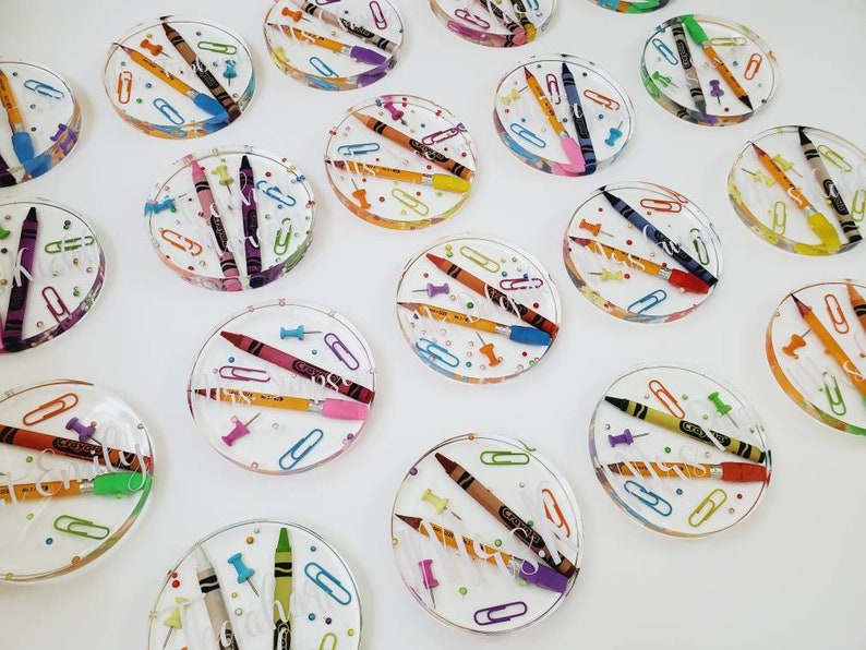 Personalized Teacher appreciation coasters|Custom coasters|Teachers Gift||Teacher Coaster |Crayon and Pencil Coasters|Teacher Paper weight