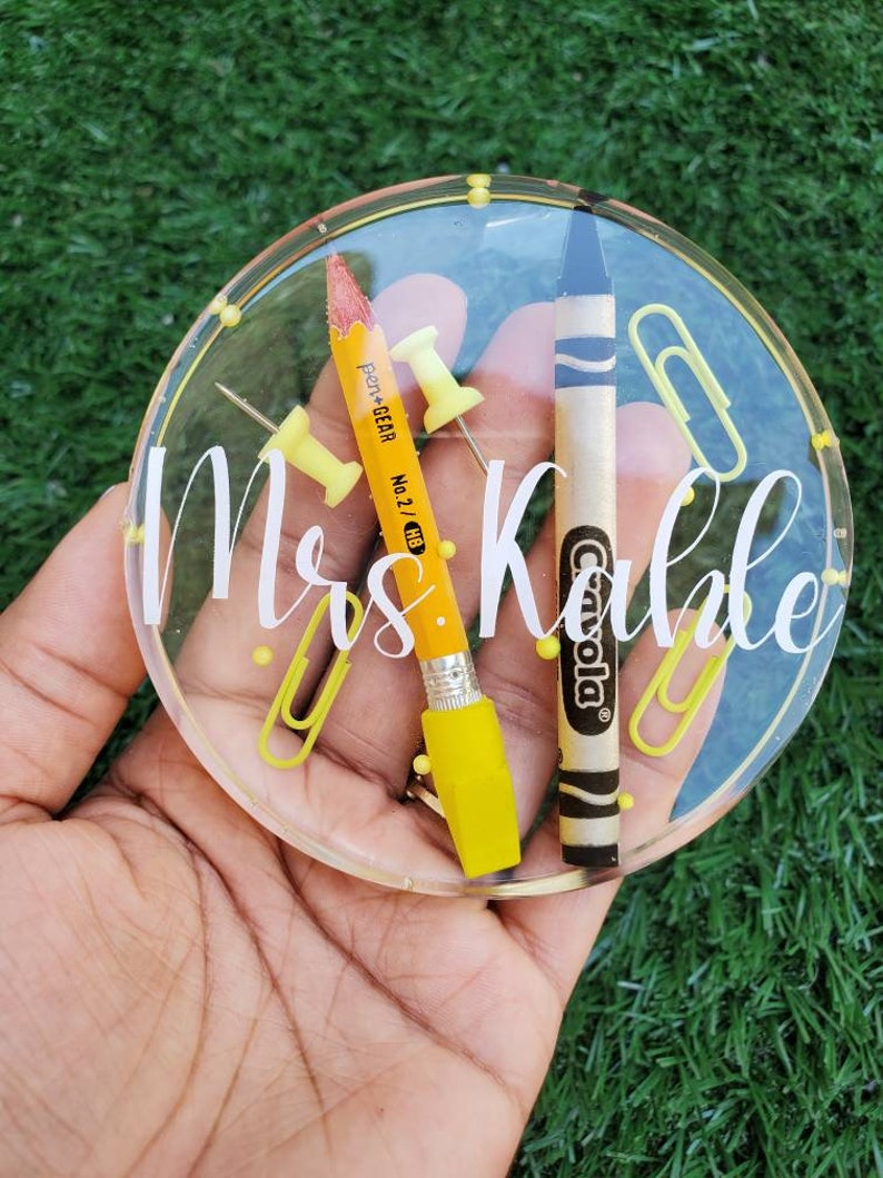 Personalized Teacher appreciation coasters|Custom coasters|Teachers Gift||Teacher Coaster |Crayon and Pencil Coasters|Teacher Paper weight