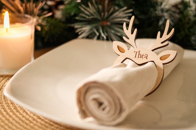 Christmas Personalised Deer Wooden Napkin Ring