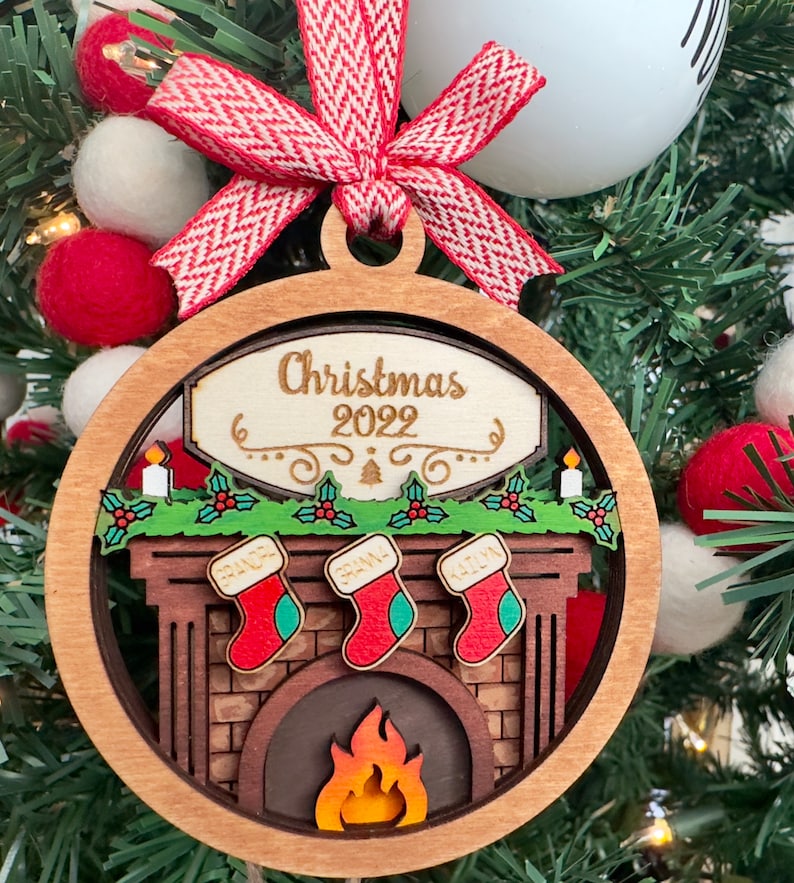 Family Christmas Fireplace Ornament, Christmas Ornament
