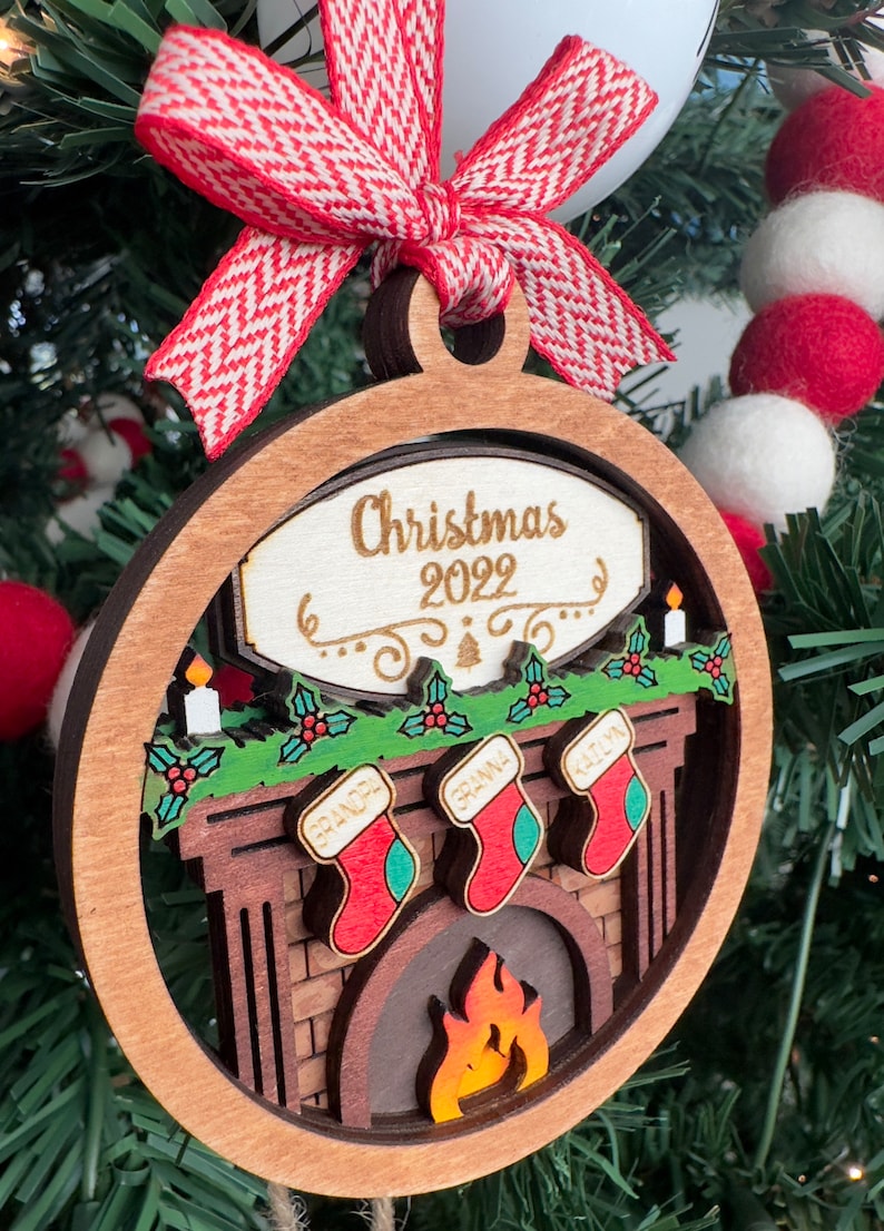 Family Christmas Fireplace Ornament, Christmas Ornament