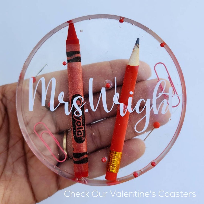 Personalized Teacher appreciation coasters|Custom coasters|Teachers Gift||Teacher Coaster |Crayon and Pencil Coasters|Teacher Paper weight