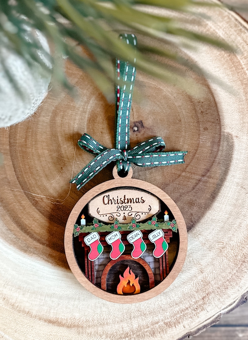Family Christmas Fireplace Ornament, Christmas Ornament