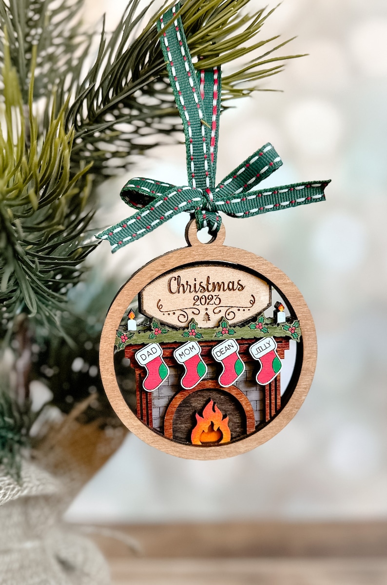 Family Christmas Fireplace Ornament, Christmas Ornament