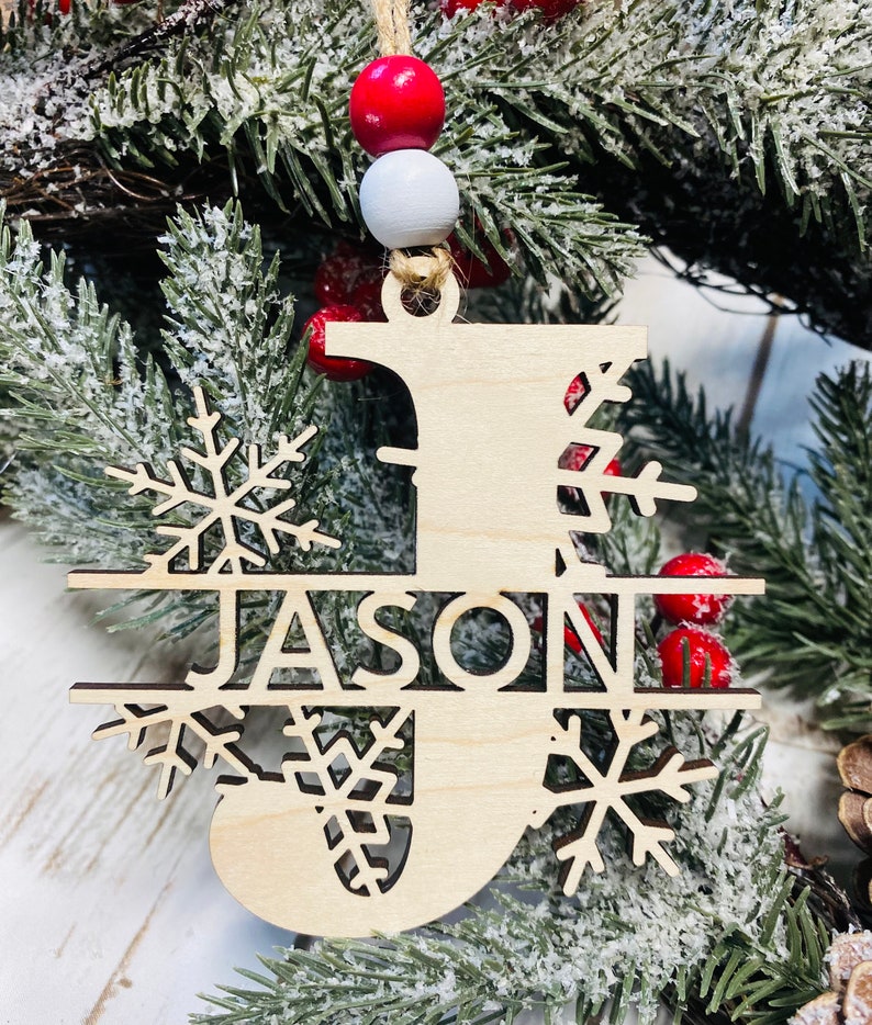 Personalized Snowflake Split Monogram Christmas Tree Ornament