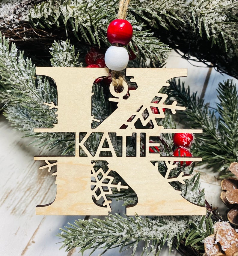 Personalized Snowflake Split Monogram Christmas Tree Ornament