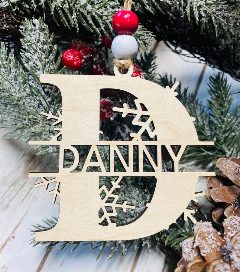 Personalized Snowflake Split Monogram Christmas Tree Ornament