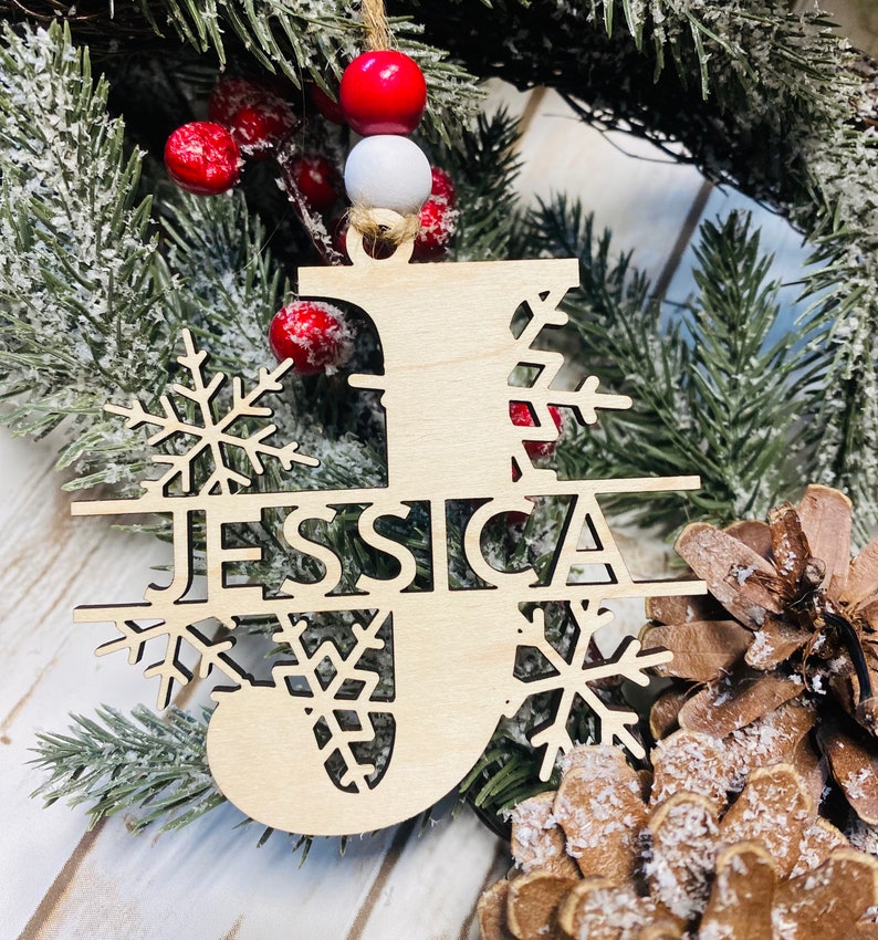 Personalized Snowflake Split Monogram Christmas Tree Ornament
