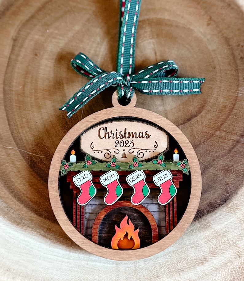 Family Christmas Fireplace Ornament, Christmas Ornament