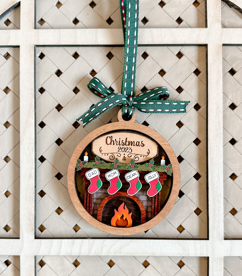 Family Christmas Fireplace Ornament, Christmas Ornament