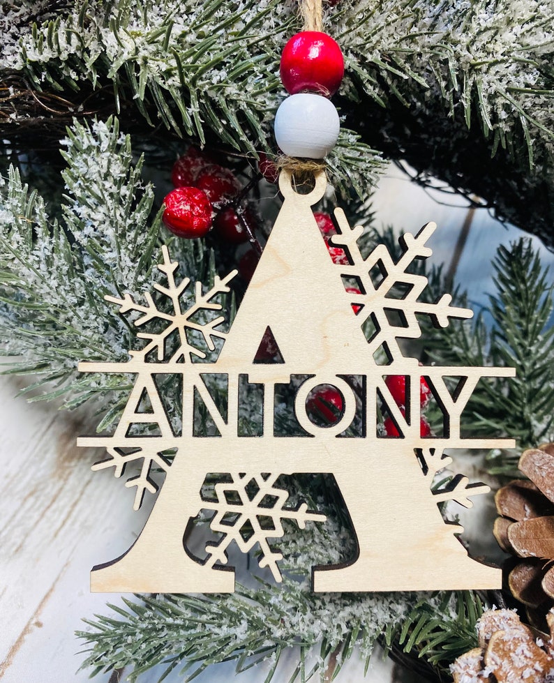 Personalized Snowflake Split Monogram Christmas Tree Ornament