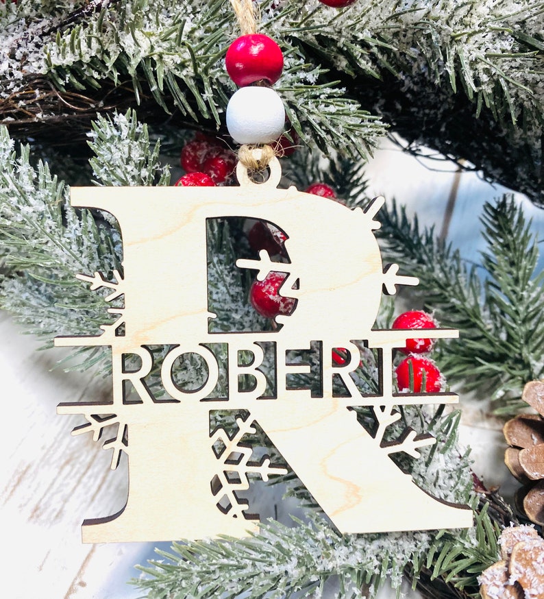 Personalized Snowflake Split Monogram Christmas Tree Ornament