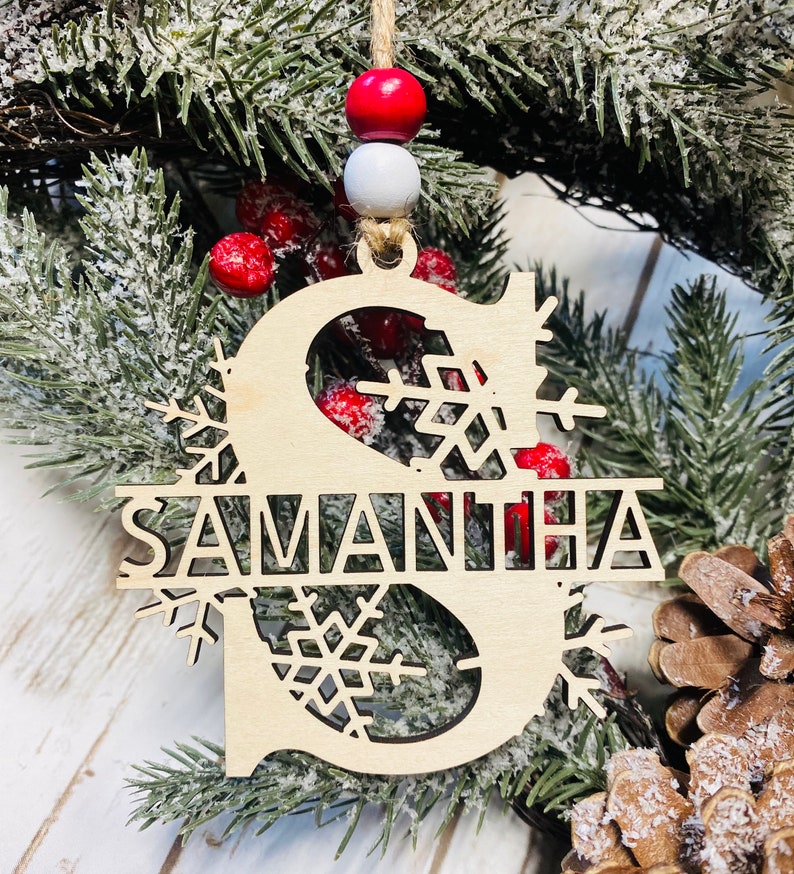 Personalized Snowflake Split Monogram Christmas Tree Ornament
