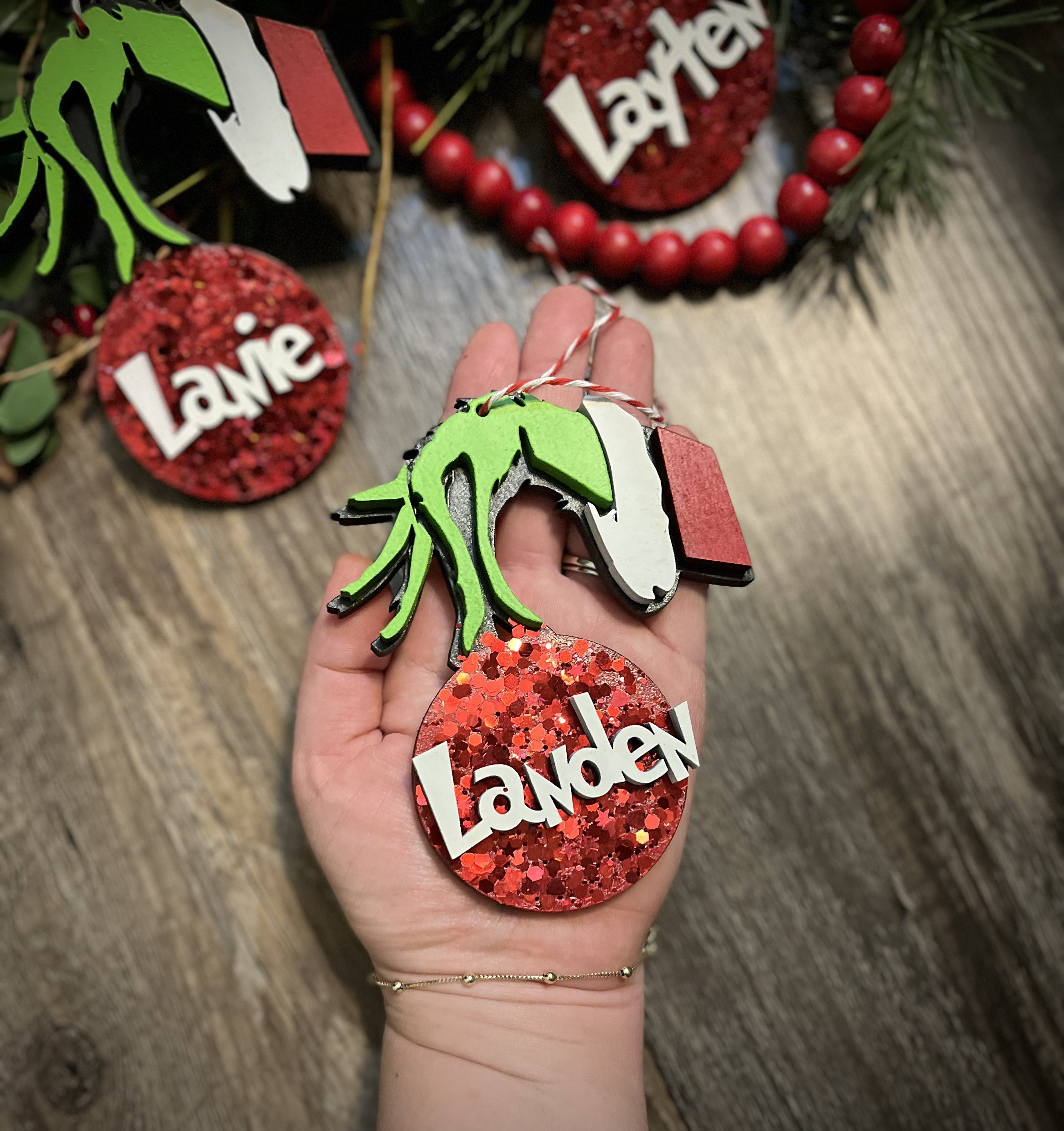 personalized Grinch ornament- stocking tag