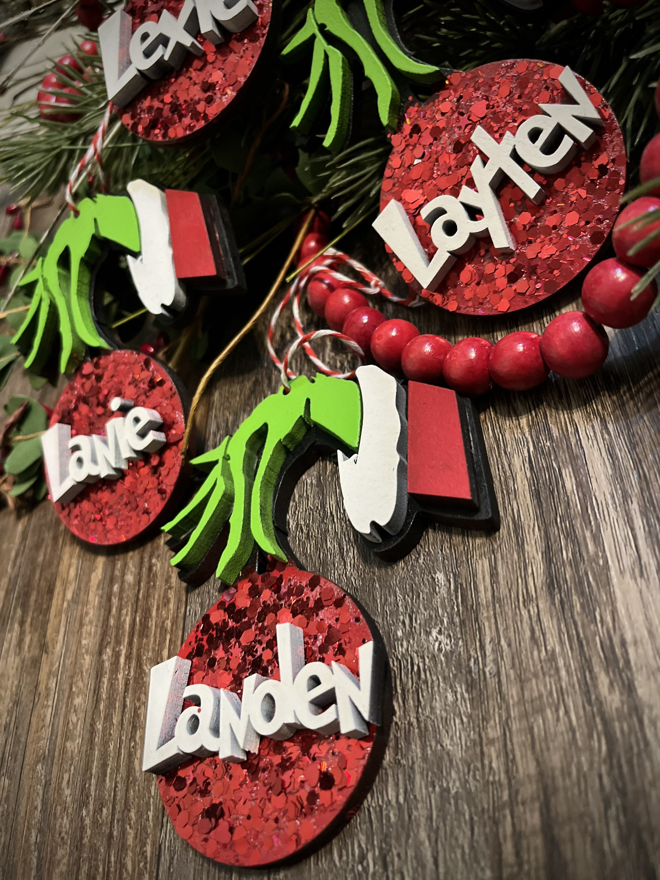 personalized Grinch ornament- stocking tag