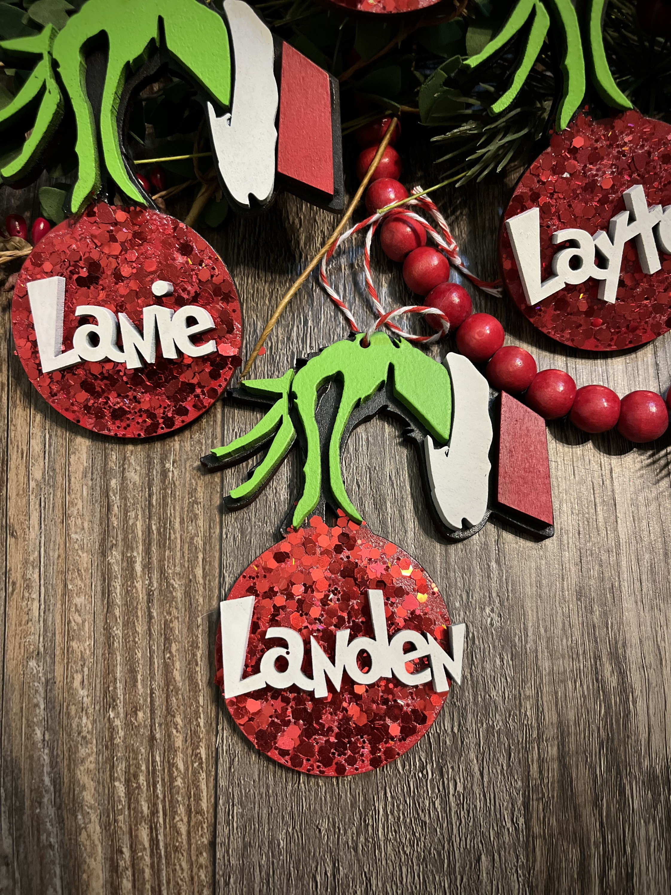 personalized Grinch ornament- stocking tag