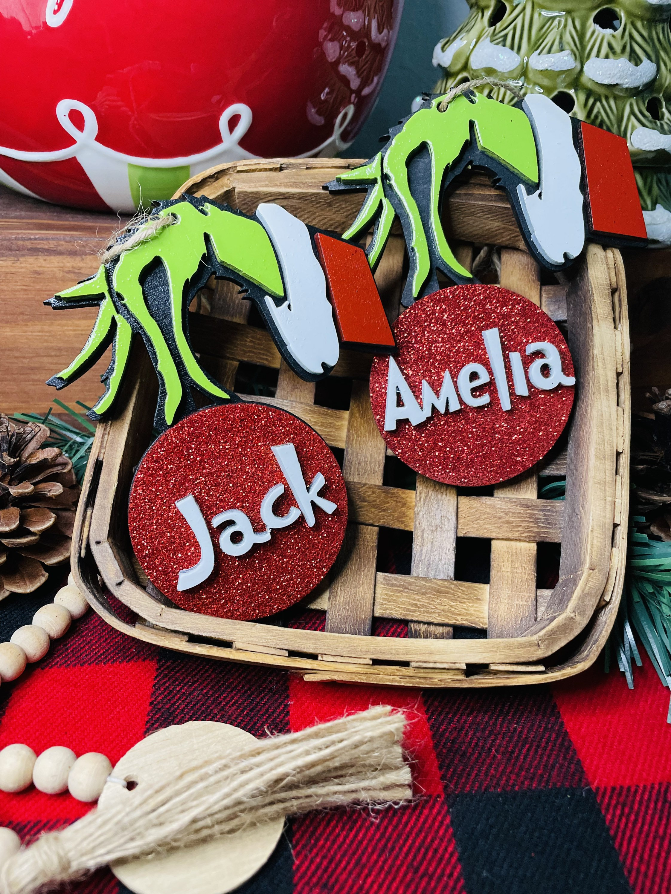 Personalized Grinch ornament- stocking tag