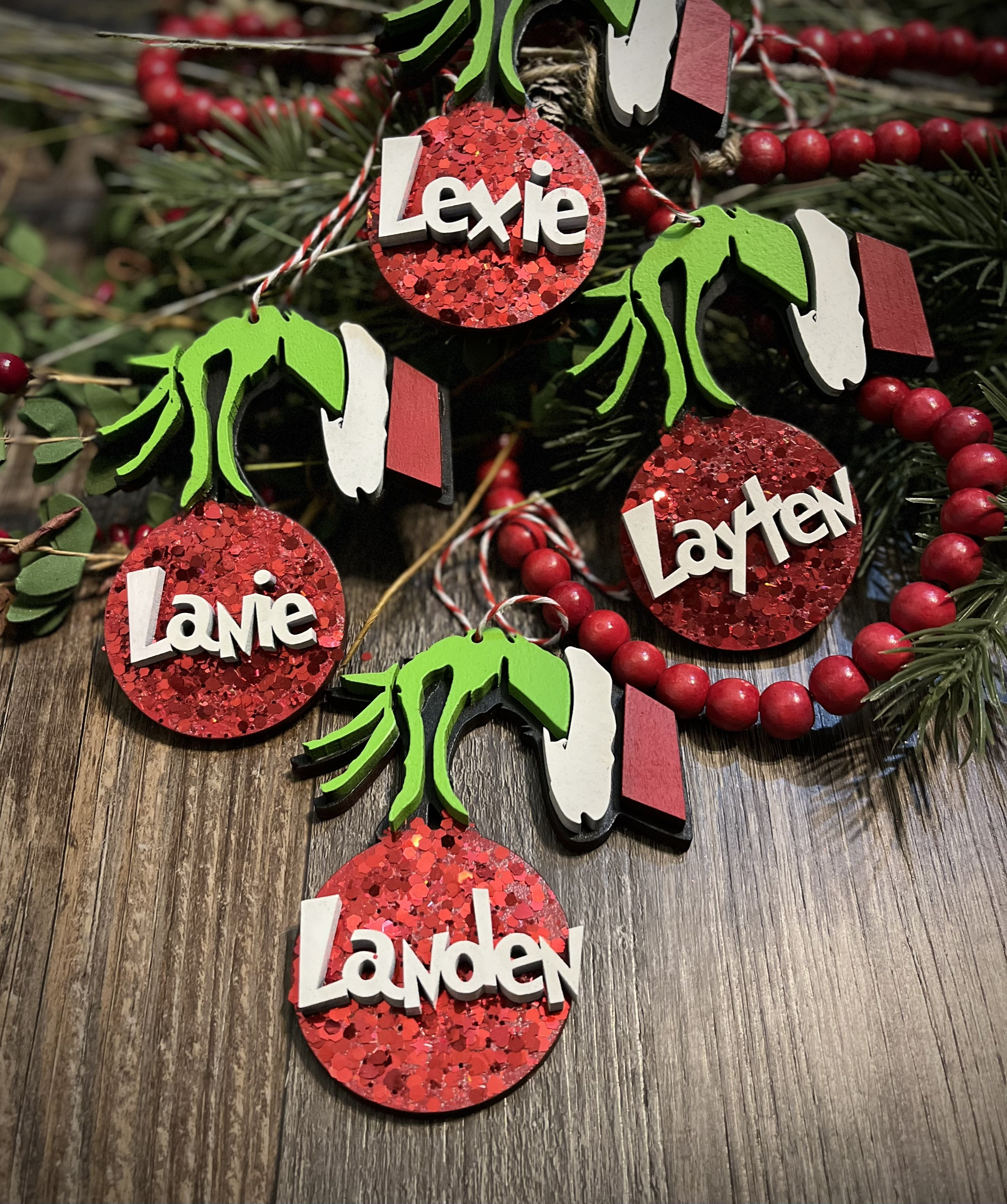 personalized Grinch ornament- stocking tag