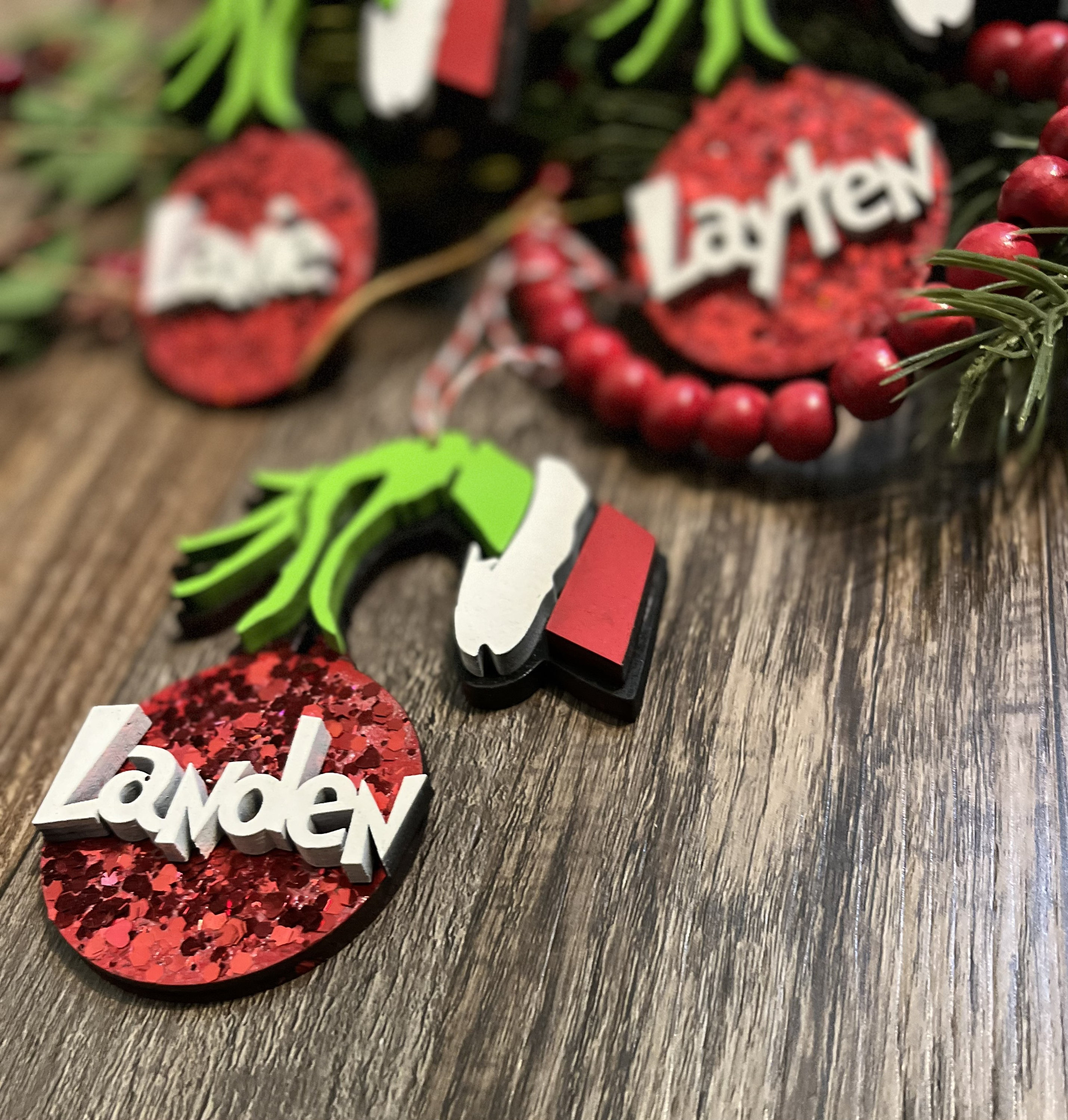 personalized Grinch ornament- stocking tag