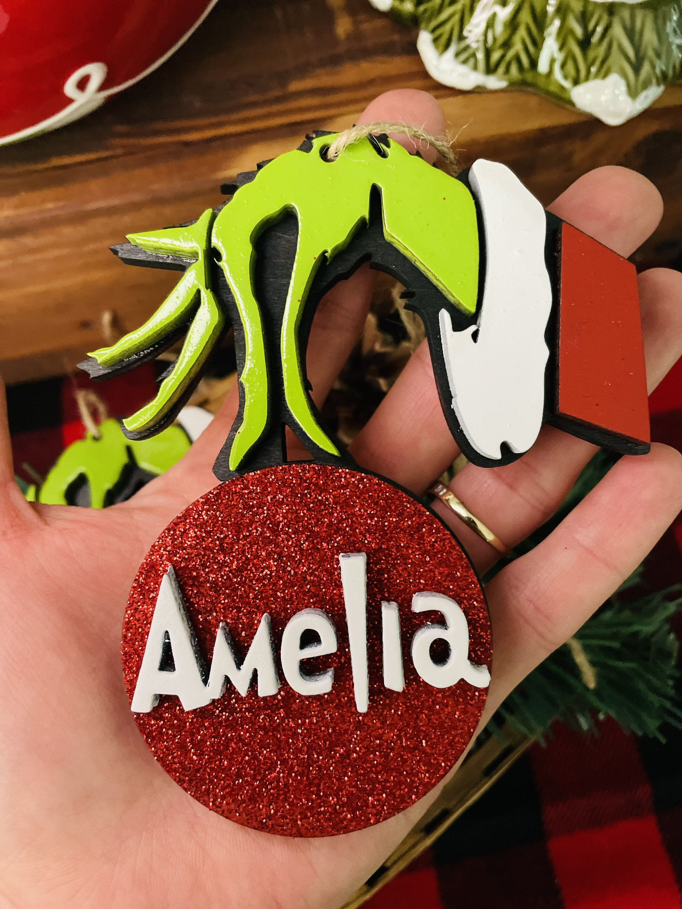 Personalized Grinch ornament- stocking tag
