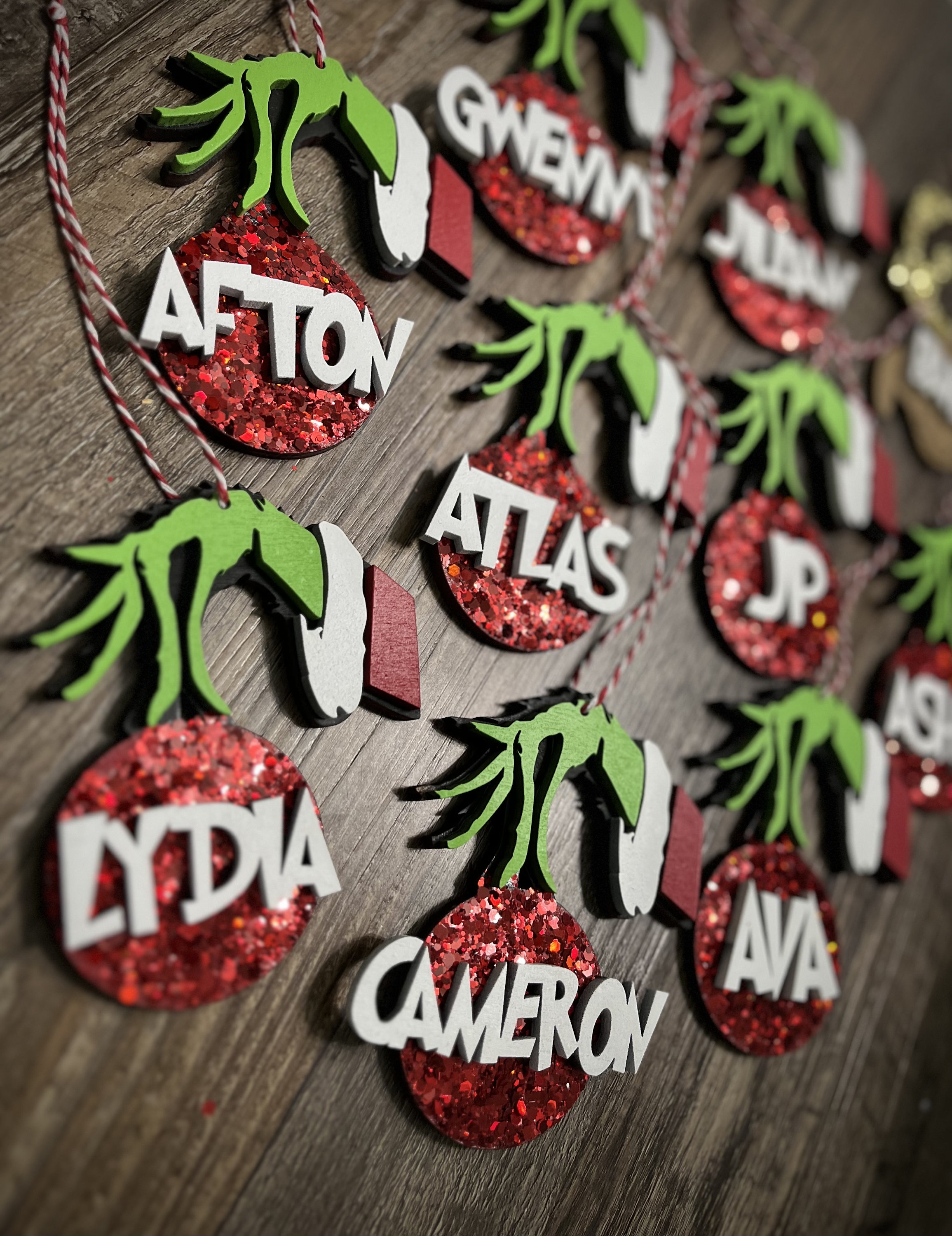 personalized Grinch ornament- stocking tag