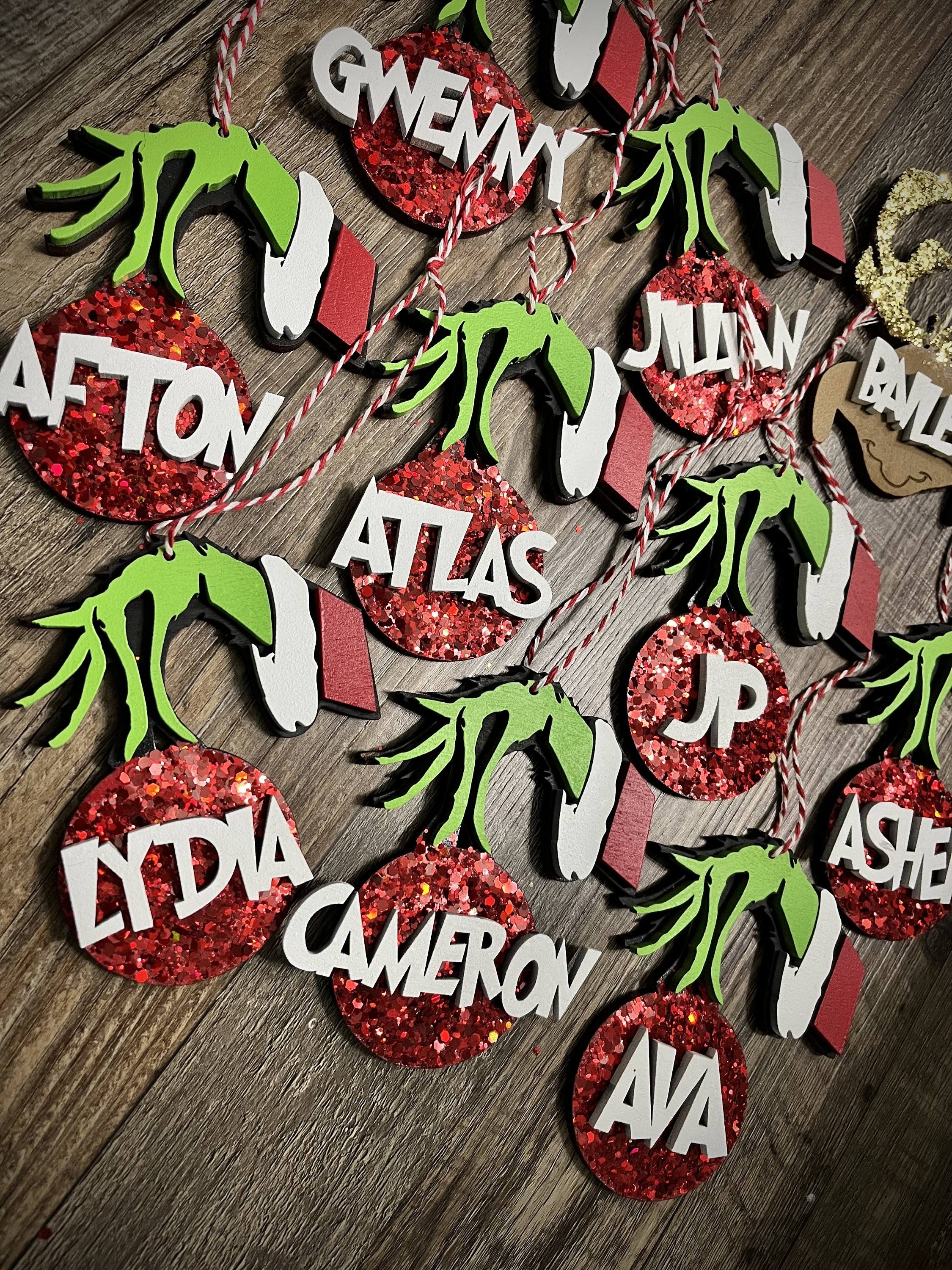 personalized Grinch ornament- stocking tag