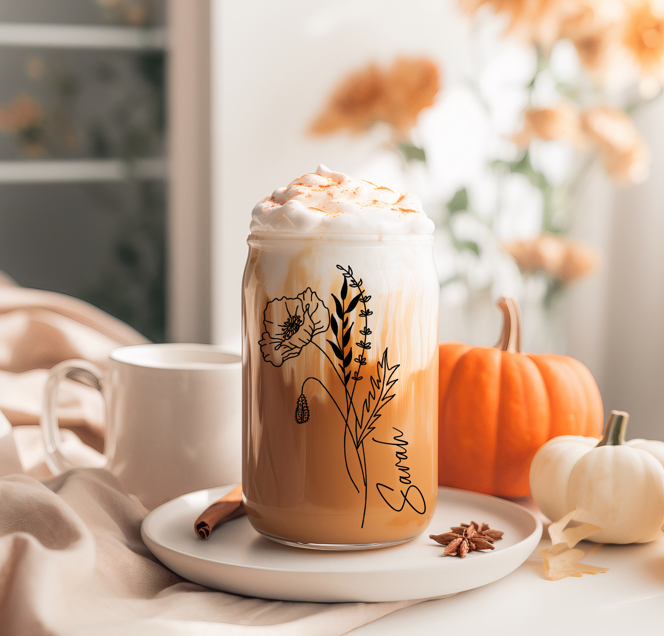 Personalized Birth Flower Cup With Name For Coffee,Tea,Drinks Lover