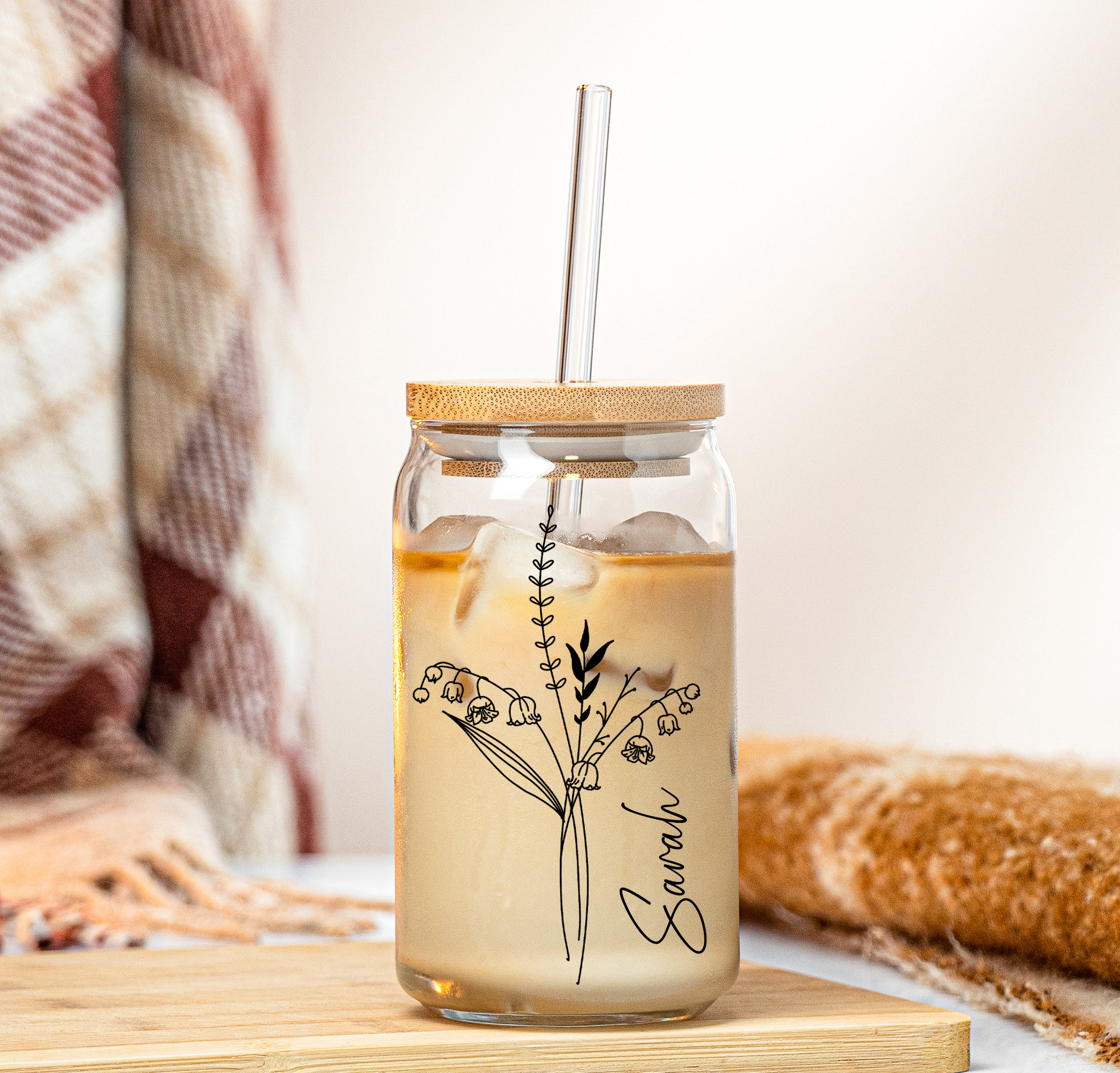 Personalized Birth Flower Cup With Name For Coffee,Tea,Drinks Lover