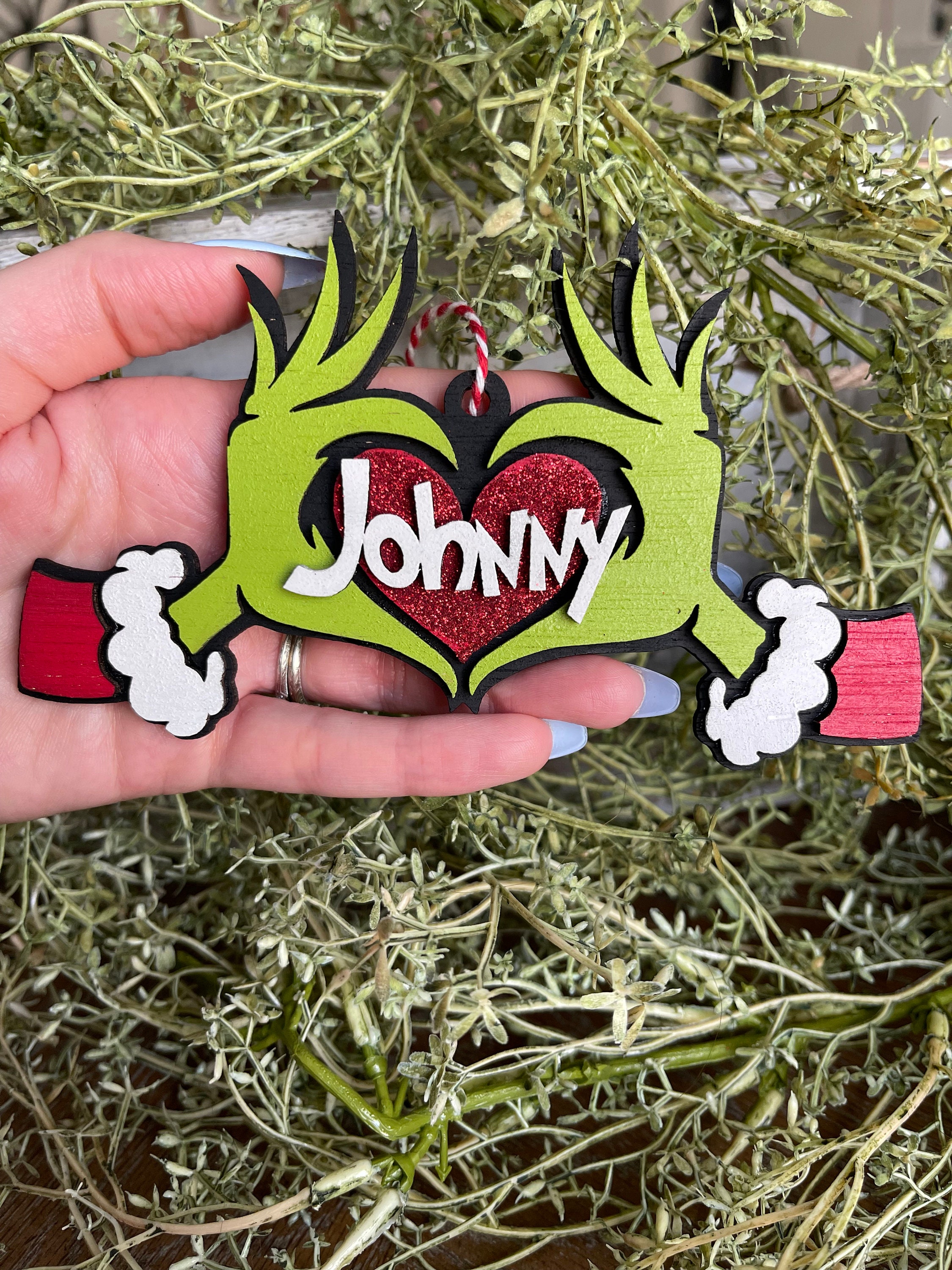Personalized Grinch ornament- stocking tag