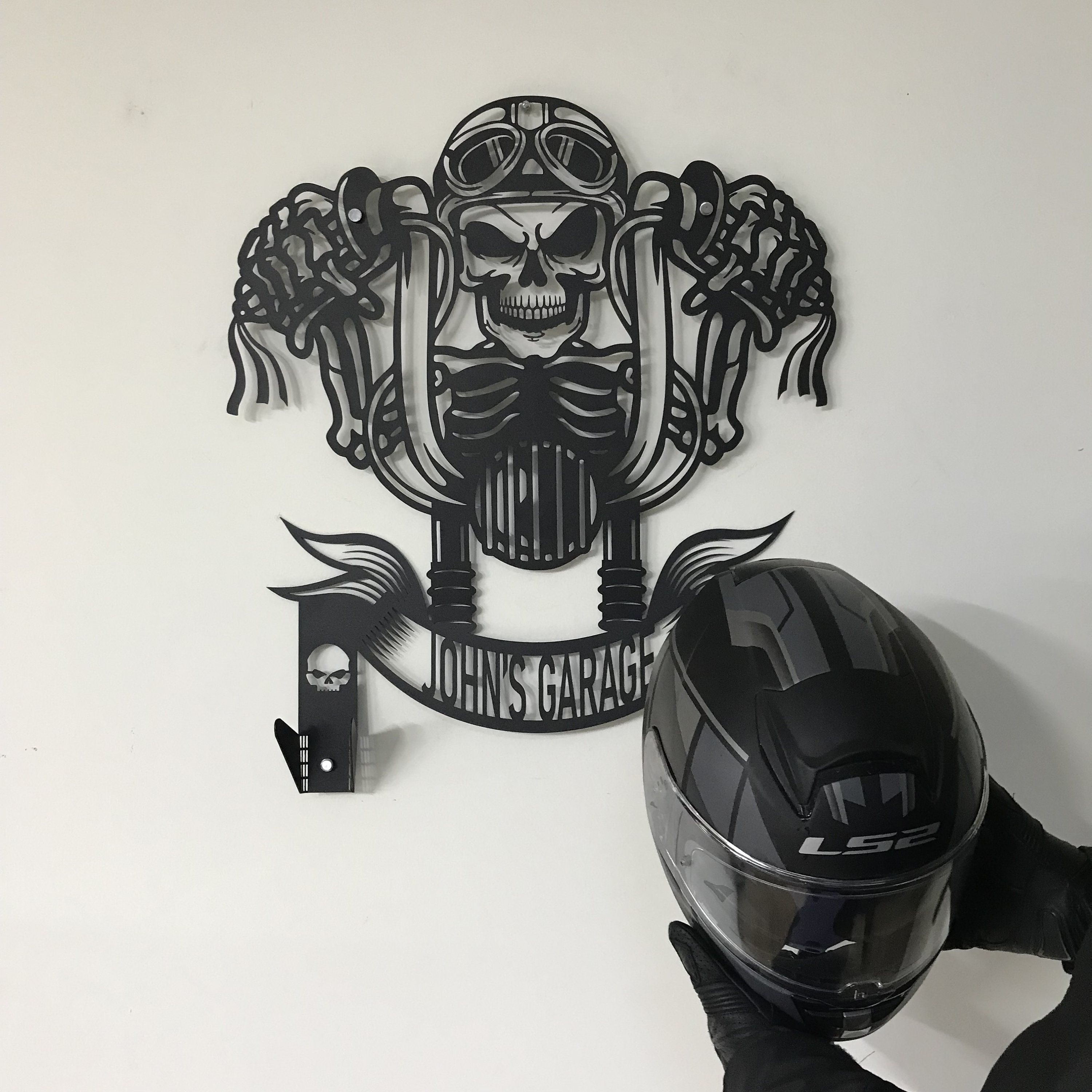Custom Metal Skull Motorcycle Rider Helmet Jacket Holder, Personalized Biker Gifts