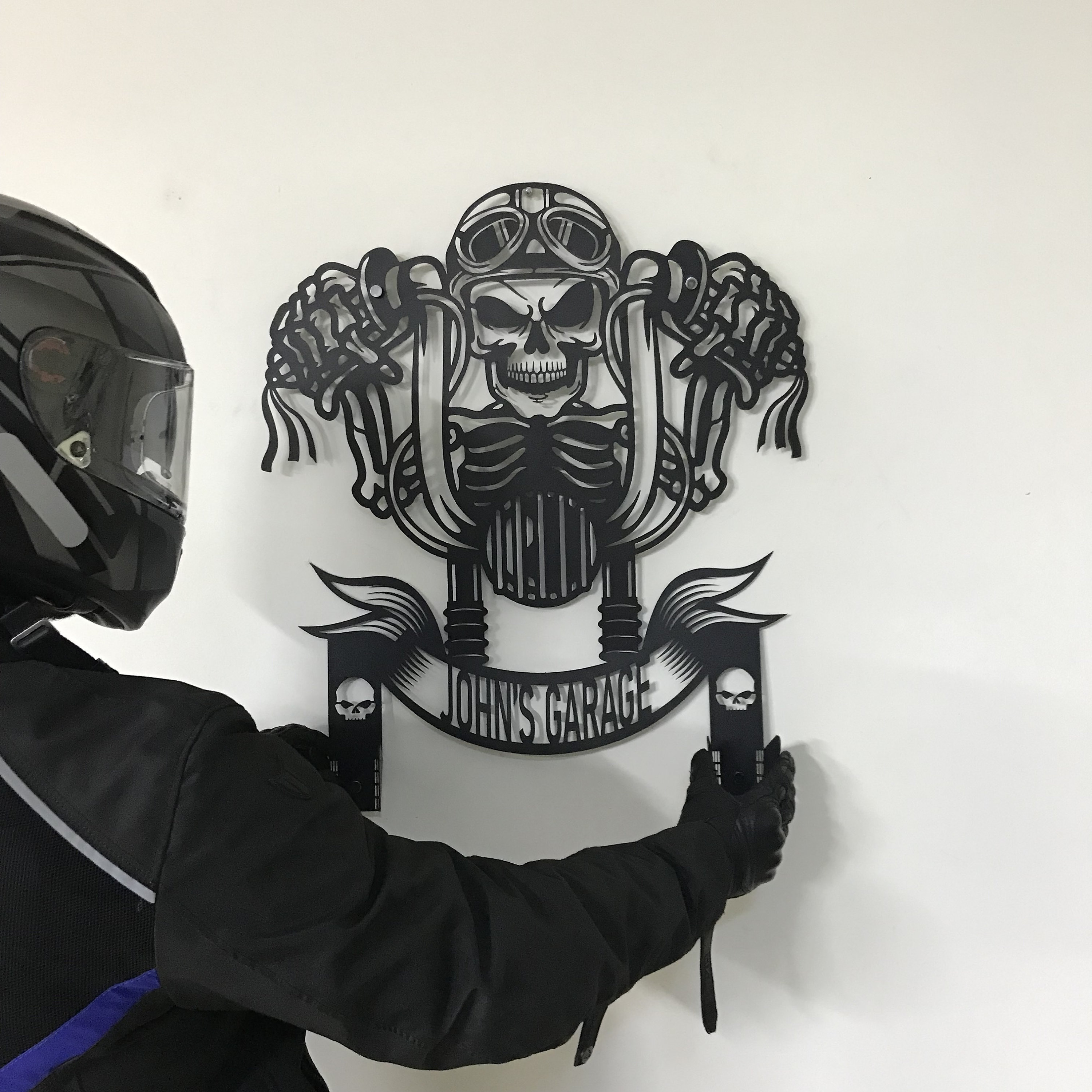 Custom Metal Skull Motorcycle Rider Helmet Jacket Holder, Personalized Biker Gifts