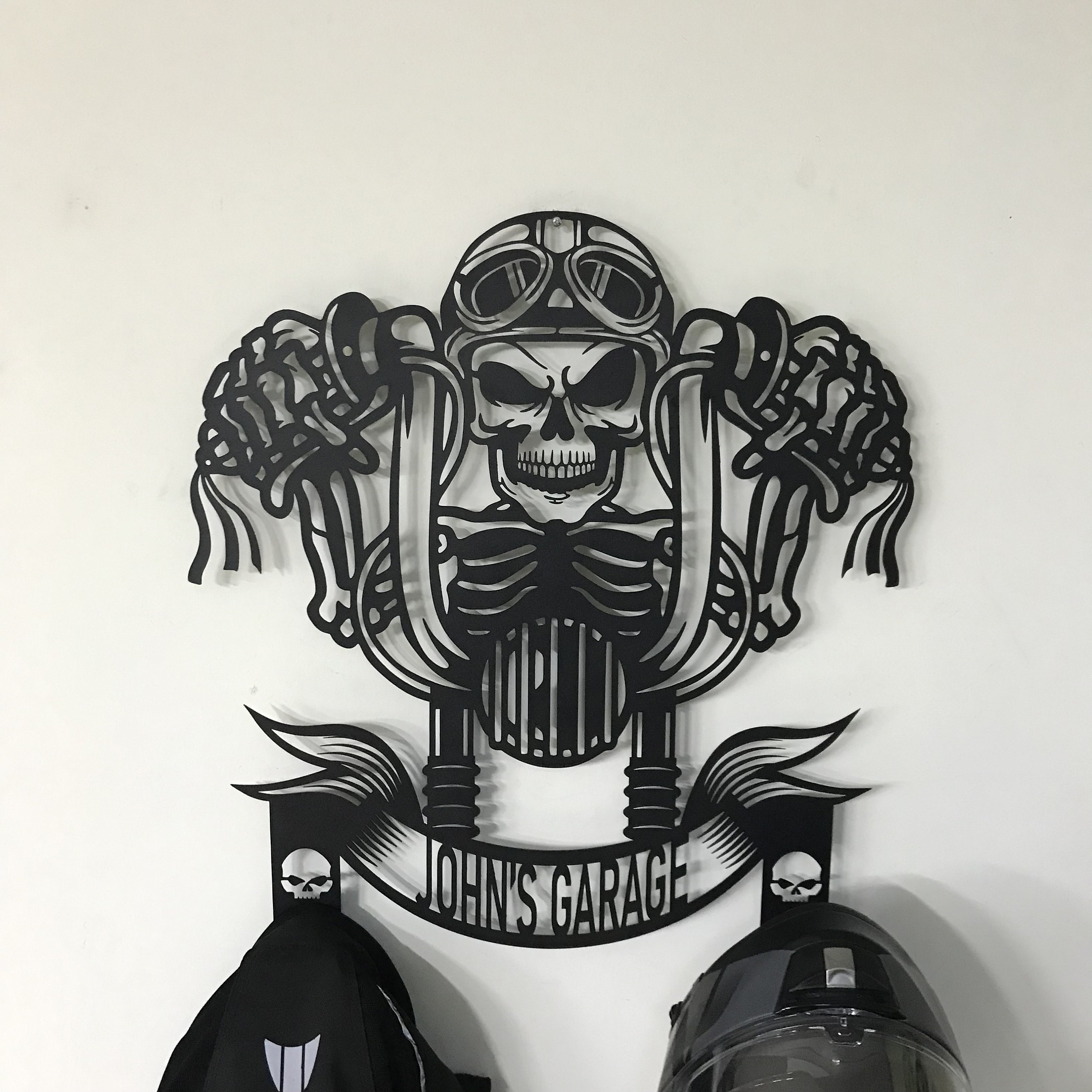 Custom Metal Skull Motorcycle Rider Helmet Jacket Holder, Personalized Biker Gifts