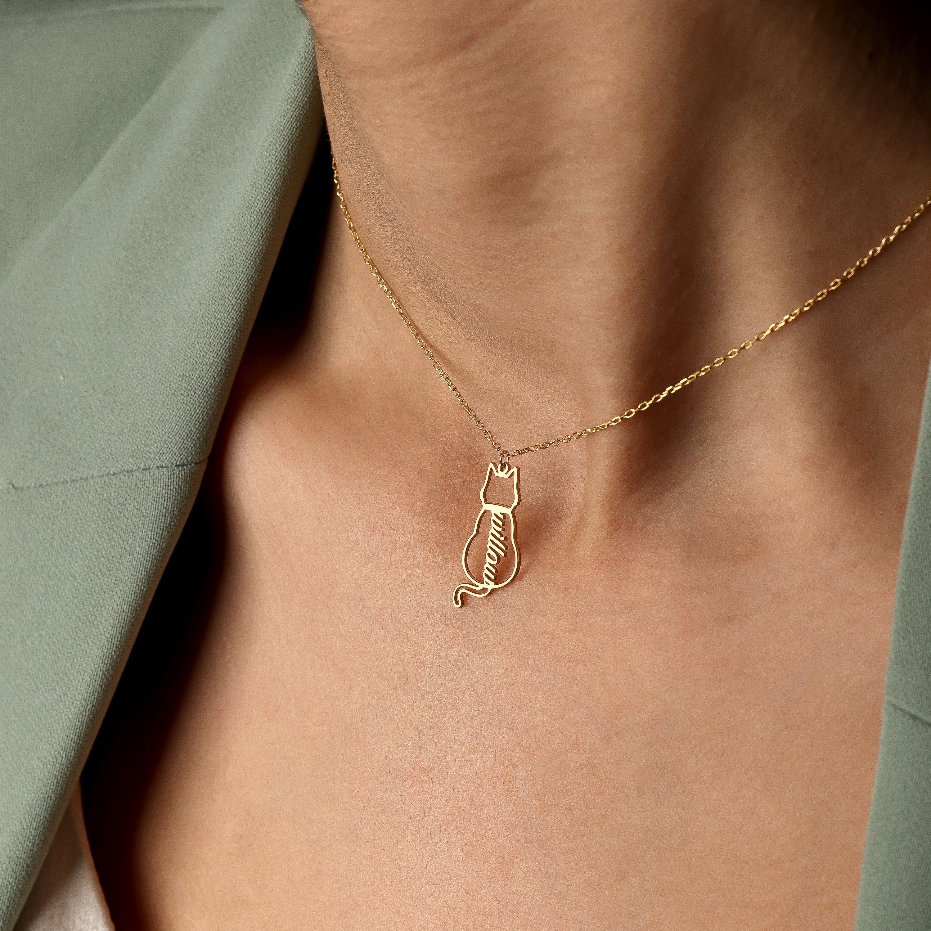 Custom Cat Necklace with Personalized Name, , Gifts For Cat Lovers, Cat Memorials Gift 