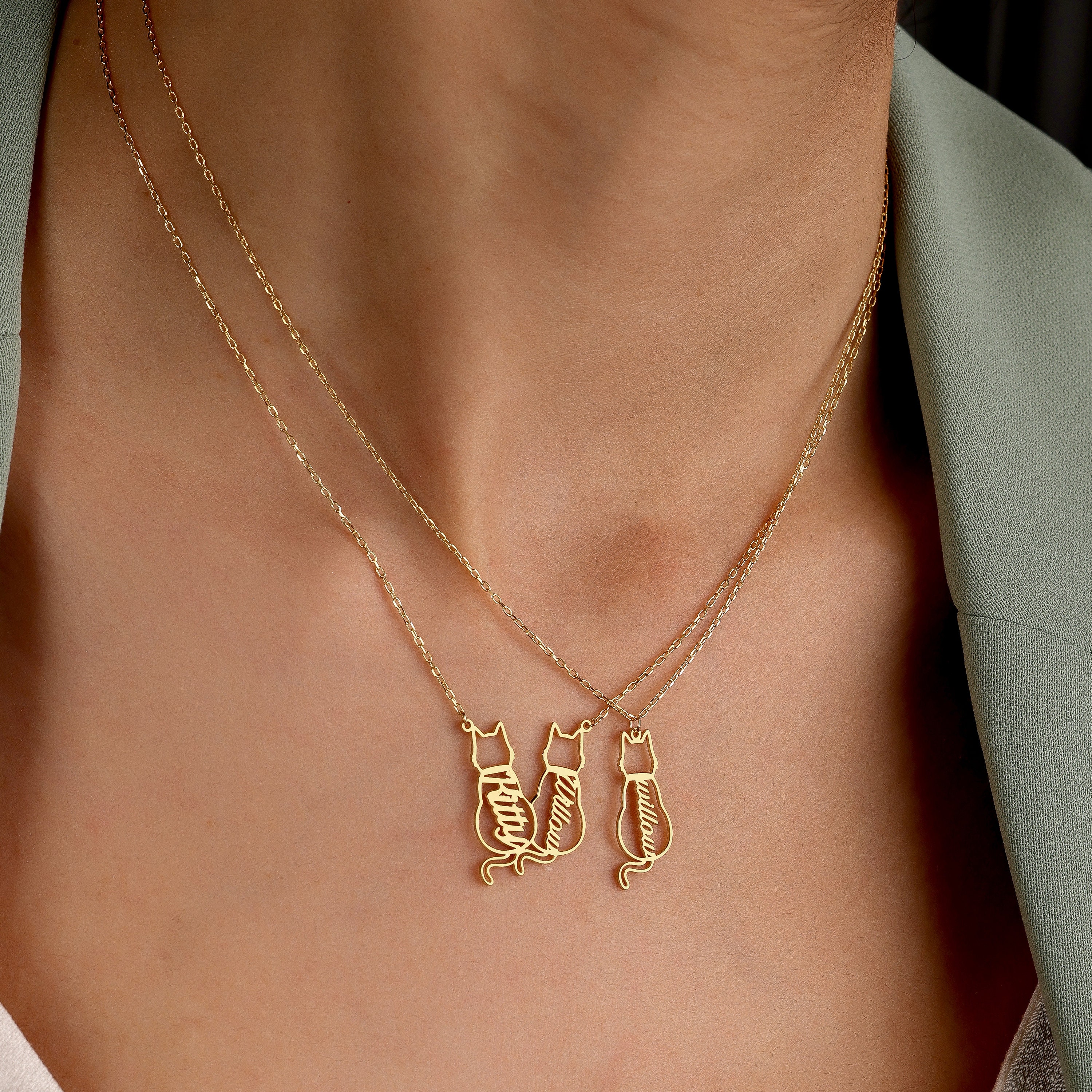 Custom Cat Necklace with Personalized Name, , Gifts For Cat Lovers, Cat Memorials Gift 