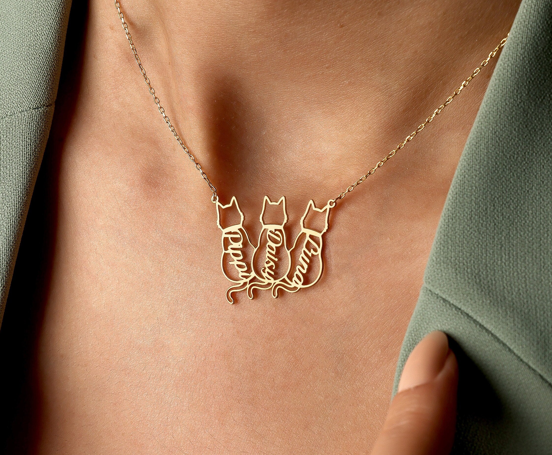 Custom Cat Necklace with Personalized Name, , Gifts For Cat Lovers, Cat Memorials Gift 