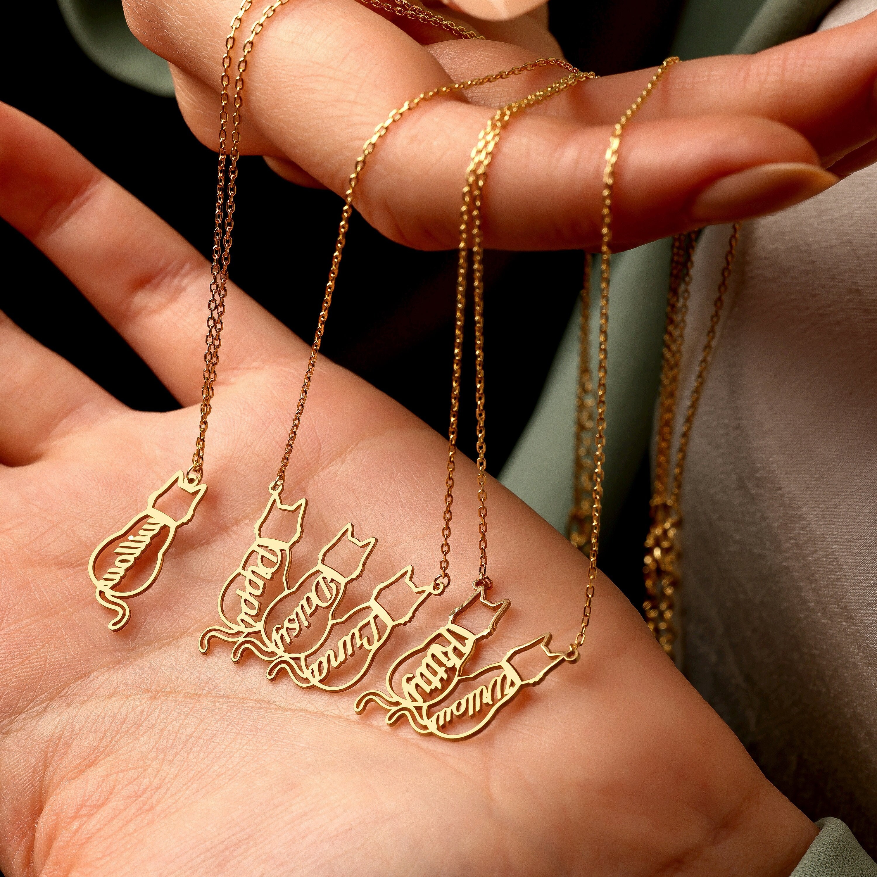 Custom Cat Necklace with Personalized Name, , Gifts For Cat Lovers, Cat Memorials Gift 