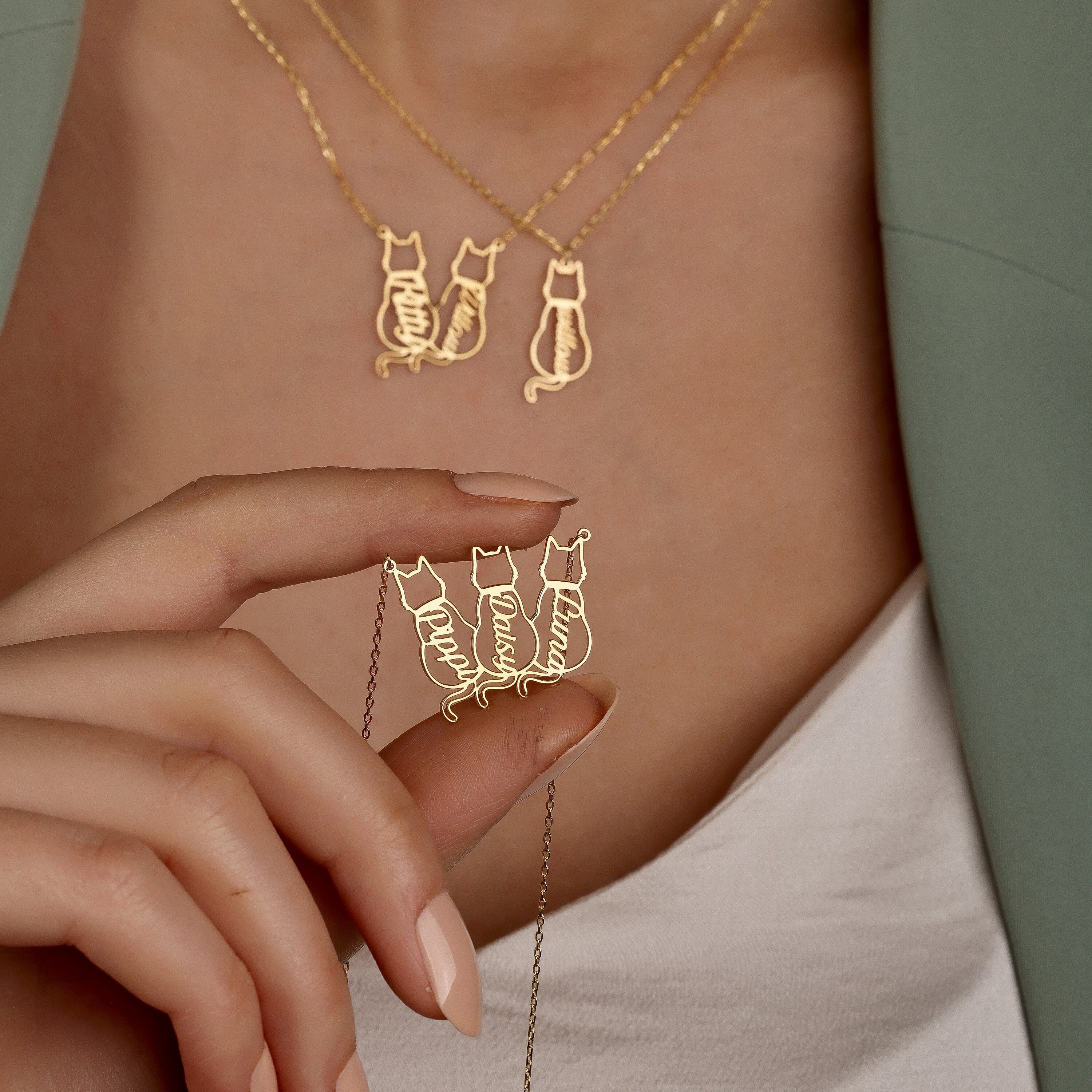 Custom Cat Necklace with Personalized Name, , Gifts For Cat Lovers, Cat Memorials Gift 