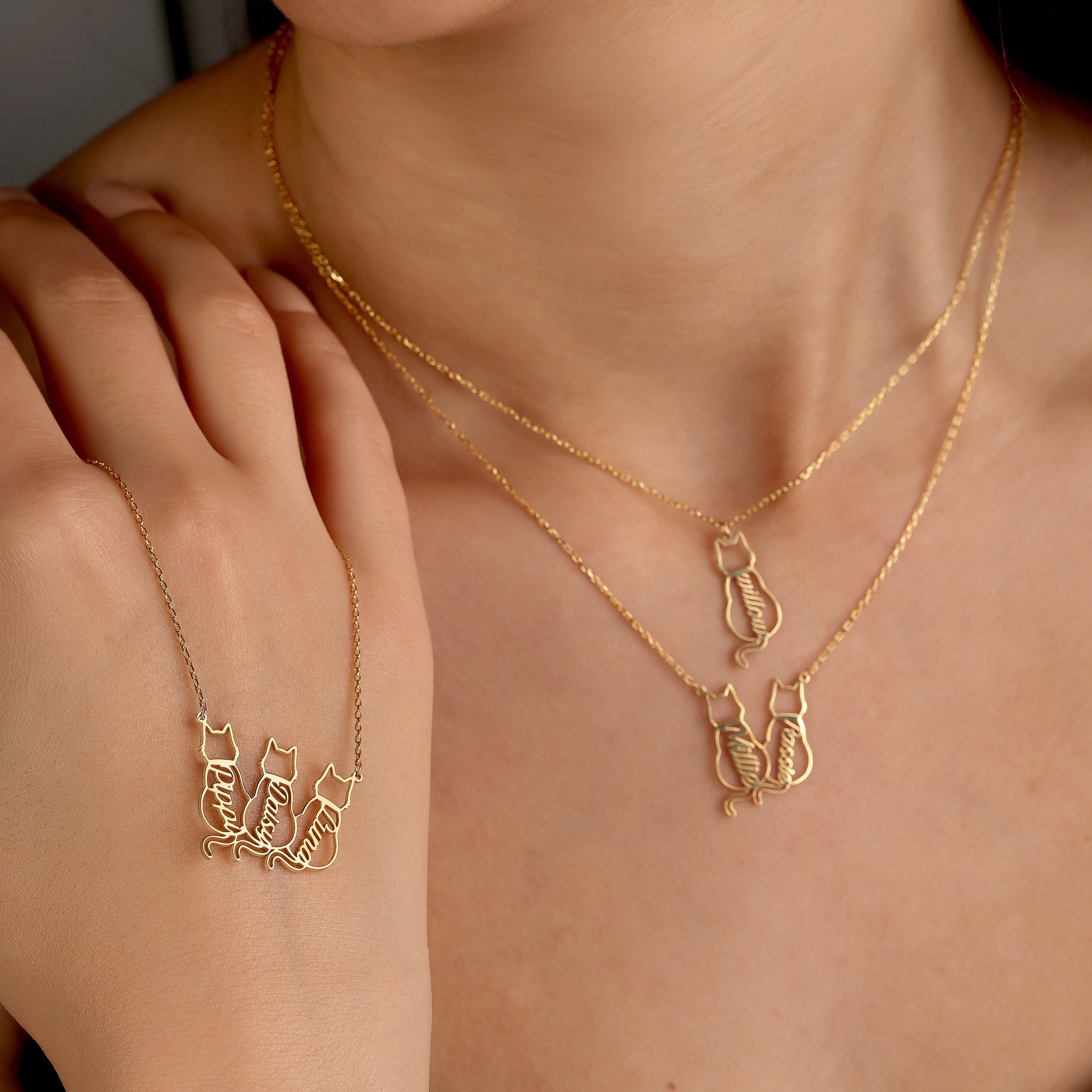 Custom Cat Necklace with Personalized Name, , Gifts For Cat Lovers, Cat Memorials Gift 