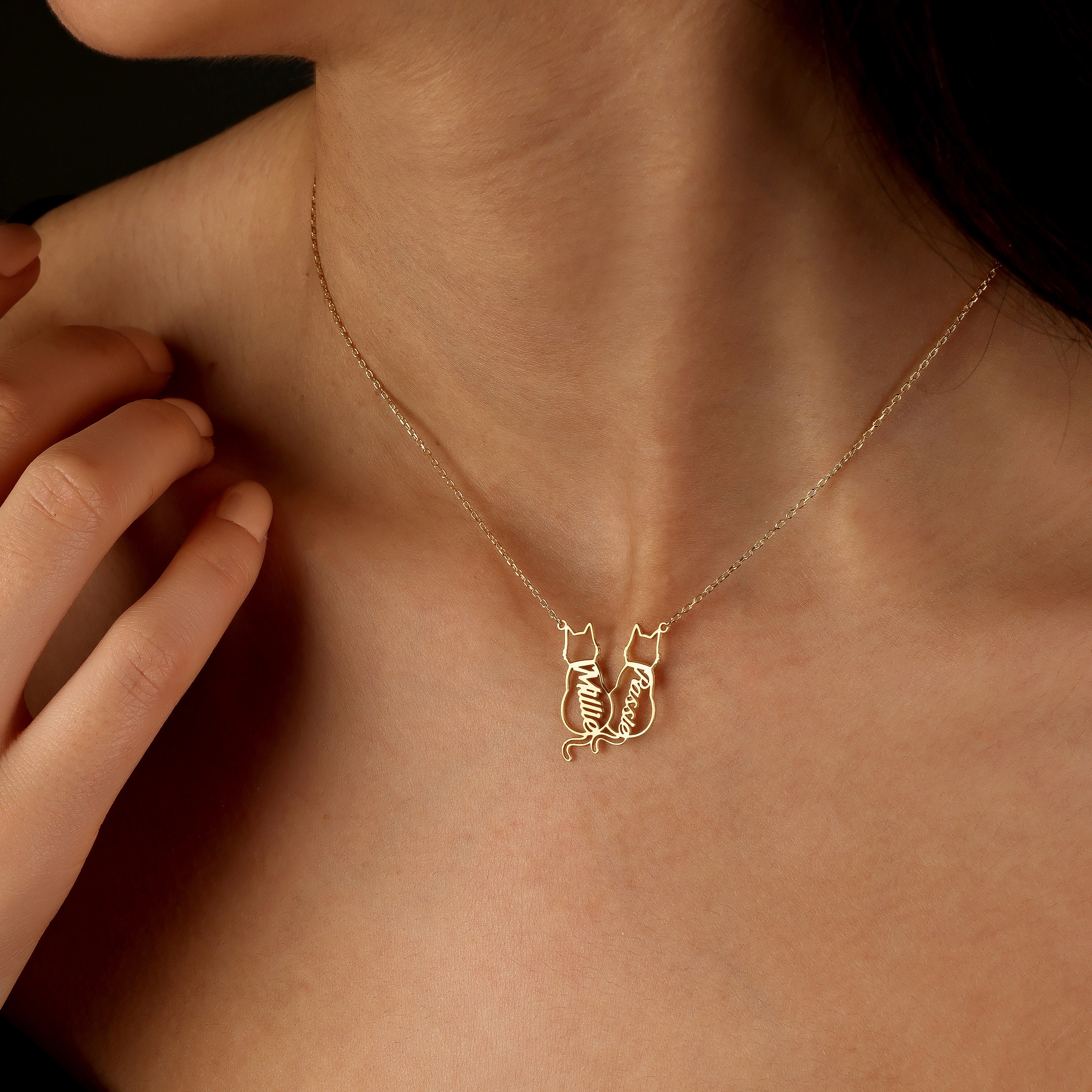 Custom Cat Necklace with Personalized Name, , Gifts For Cat Lovers, Cat Memorials Gift 