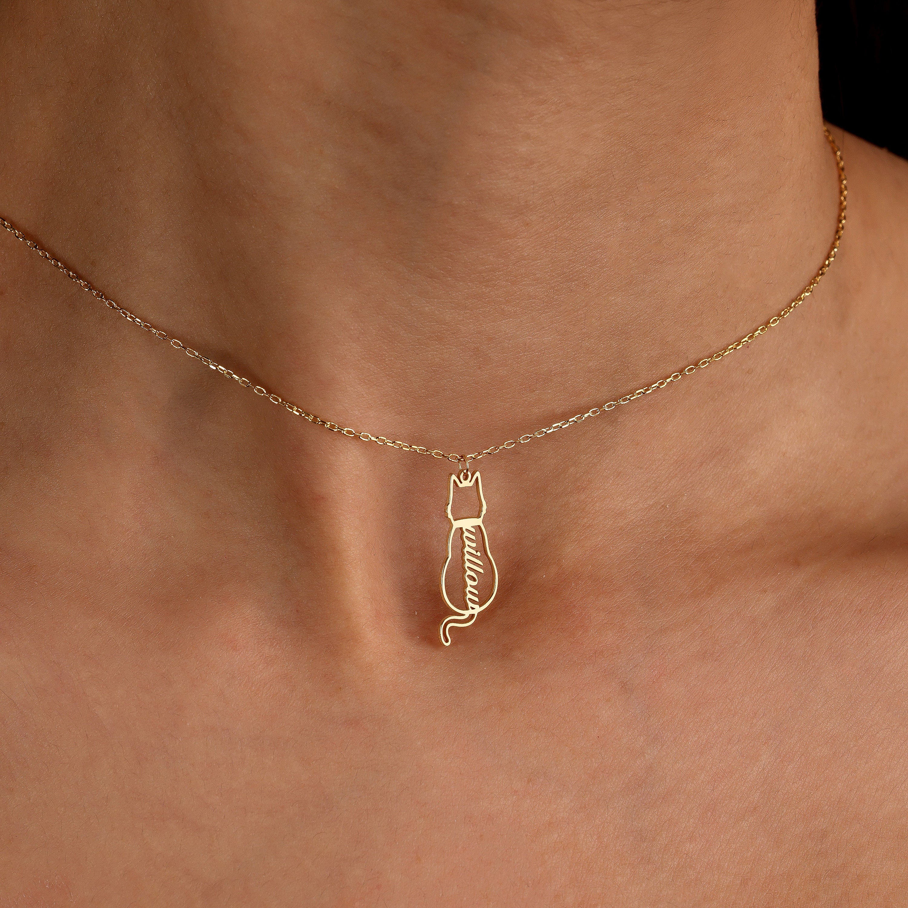 Custom Cat Necklace with Personalized Name, , Gifts For Cat Lovers, Cat Memorials Gift 